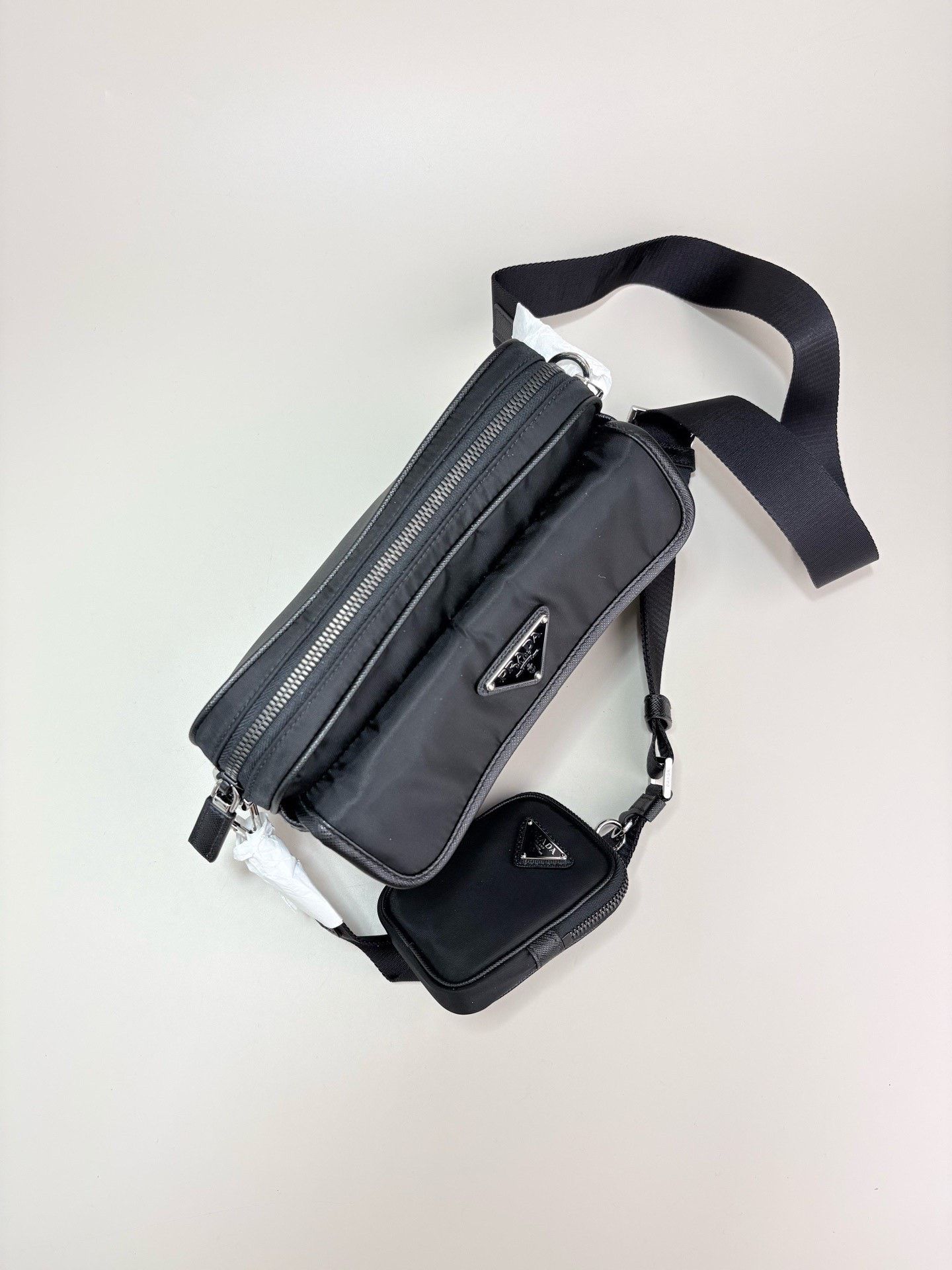 Prada PRADA Saffiano Black Nylon Triangle Logo Crossbody Bag Size ONE SIZE - 4 Thumbnail