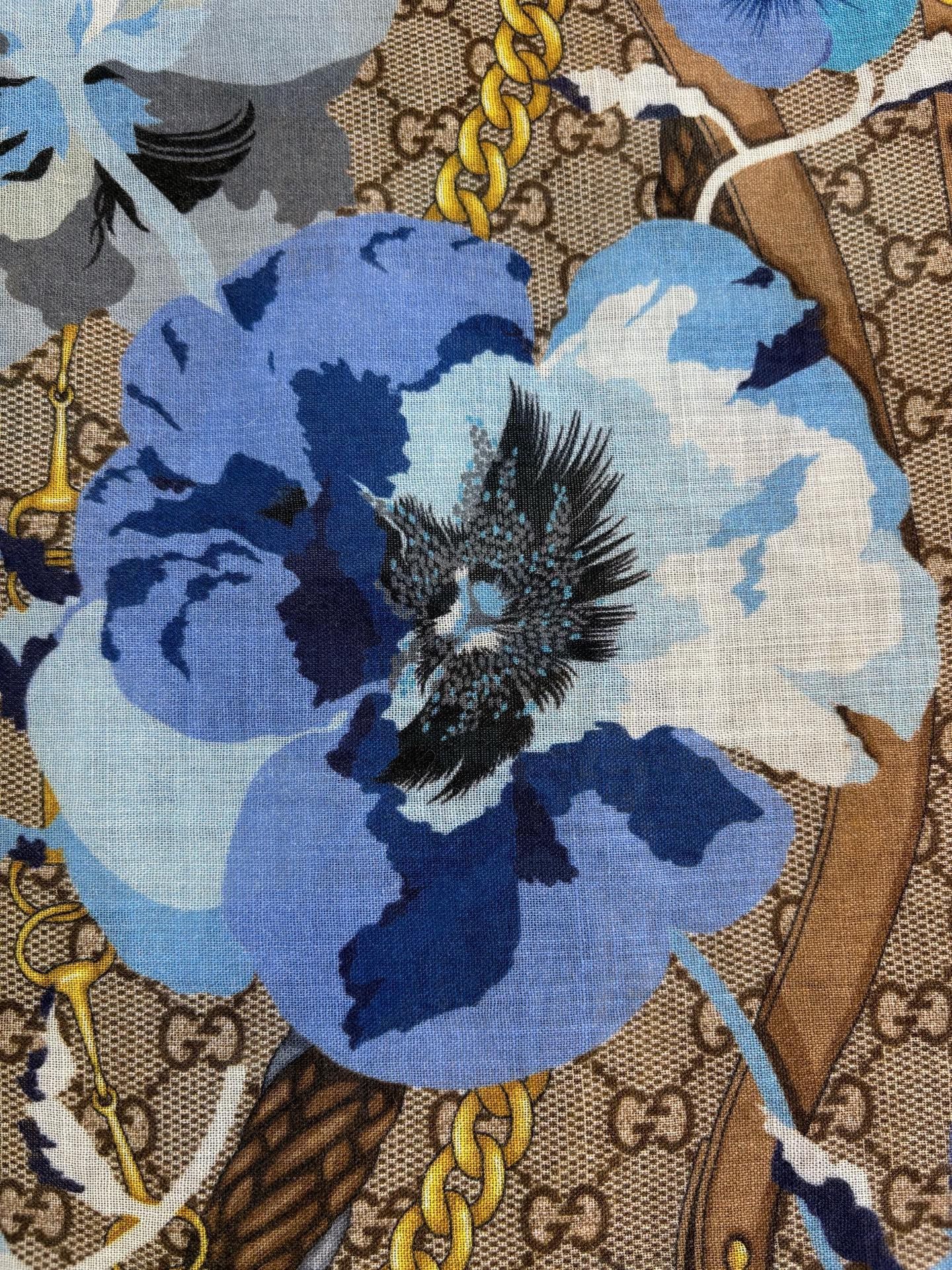 Gucci Gucci Blue Floral Logo Scarf Size ONE SIZE - 4 Thumbnail