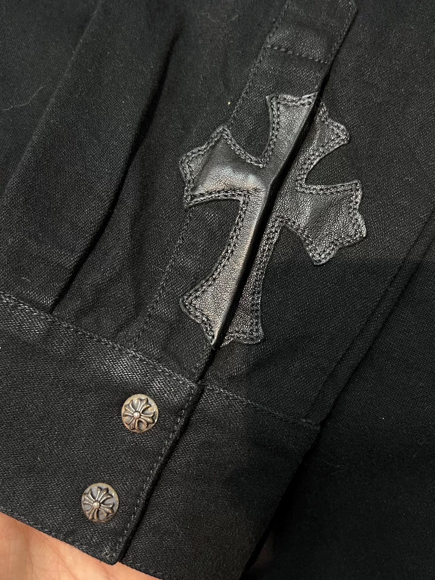 Chrome Hearts Chrome Hearts Denim Cross Leather Patch Shirt Size US XL / EU 56 / 4 - 5 Thumbnail