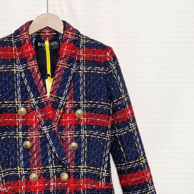 Balmain Balmain Red Blue Plaid Gold Button Cardigan Blazer Size S / US 4 / IT 40 - 3 Thumbnail