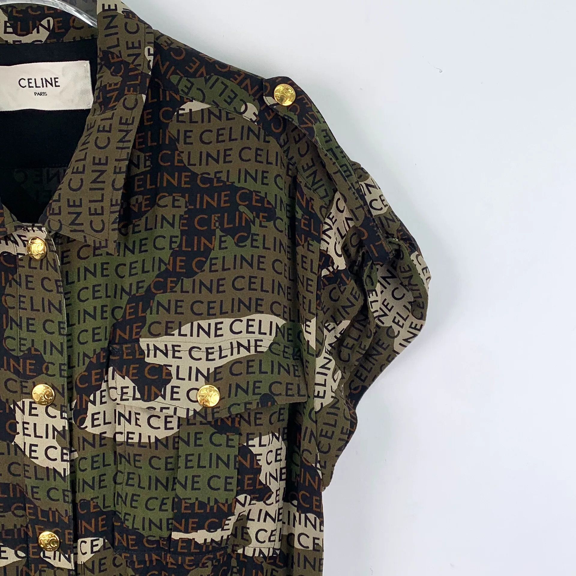Celine Celine Camouflage Logo Print Silk Dress Size S / US 4 / IT 40 - 3 Thumbnail
