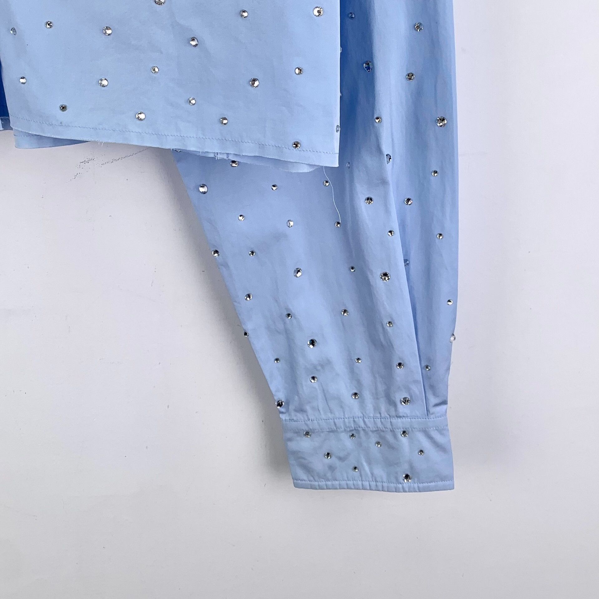 Miu Miu Miu Miu Blue Logo Crystal Cotton Shirt Size XS / US 0-2 / IT 36-38 - 4 Thumbnail