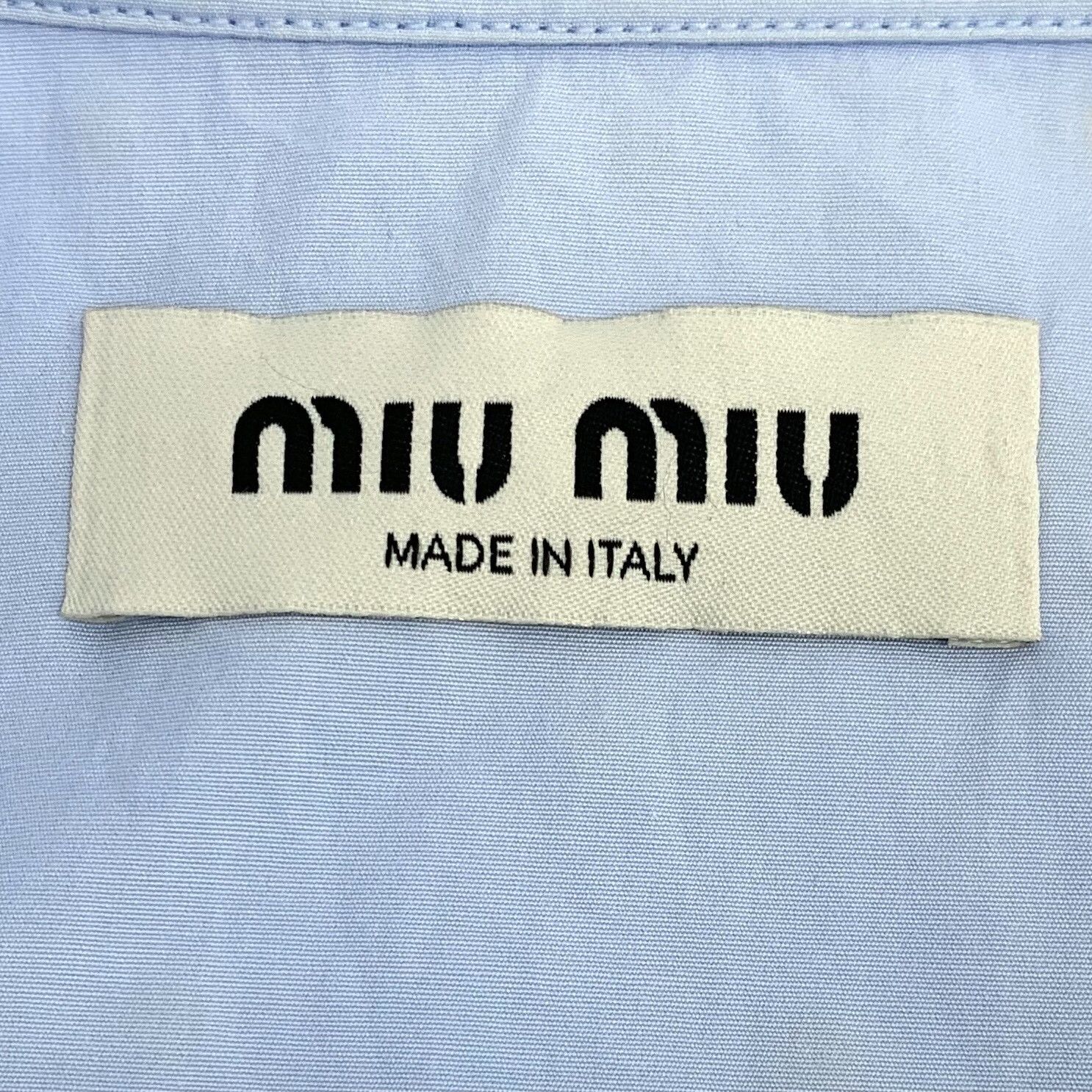Miu Miu Miu Miu Blue Logo Crystal Cotton Shirt Size XS / US 0-2 / IT 36-38 - 5 Thumbnail