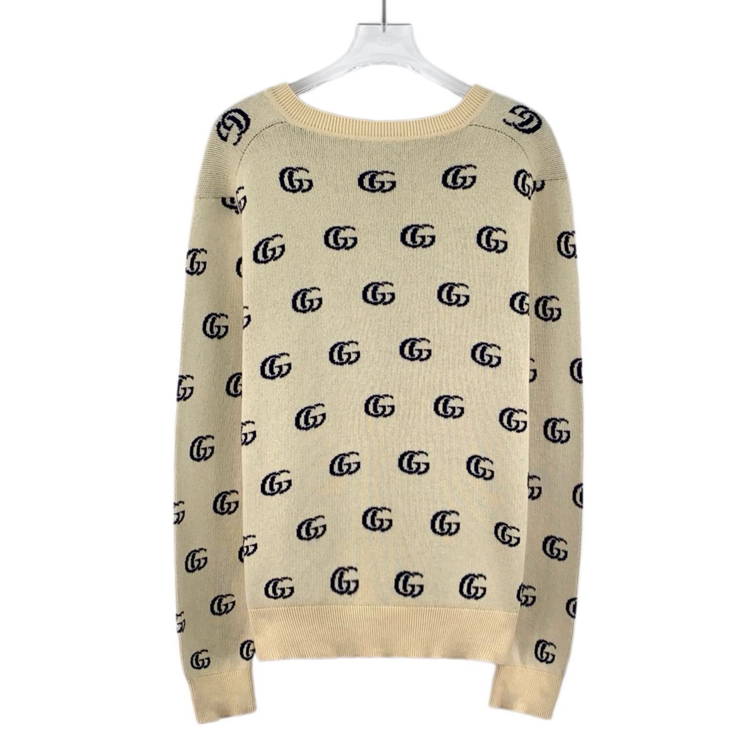 Gucci Gucci Beige GG Monogram Cotton V-Neck Sweater Size XS / US 0-2 / IT 36-38 - 2 Thumbnail