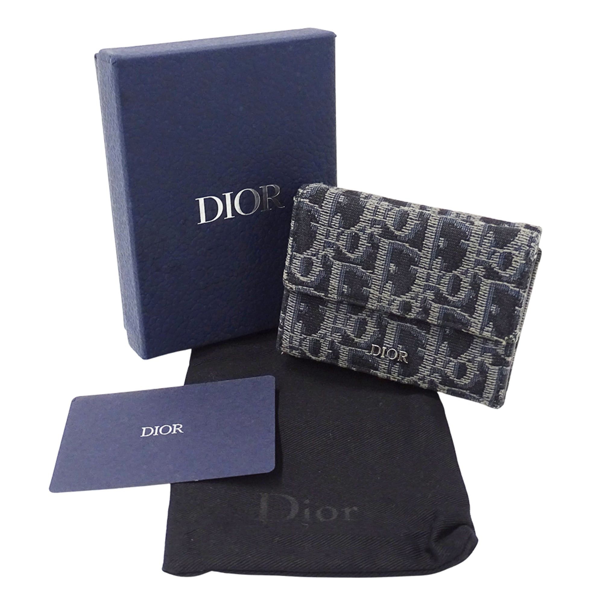 Dior Christian Dior Dior women's wallet, brand name, trifold oblique jacquard, navy, mini wallet Size ONE SIZE - 6 Thumbnail