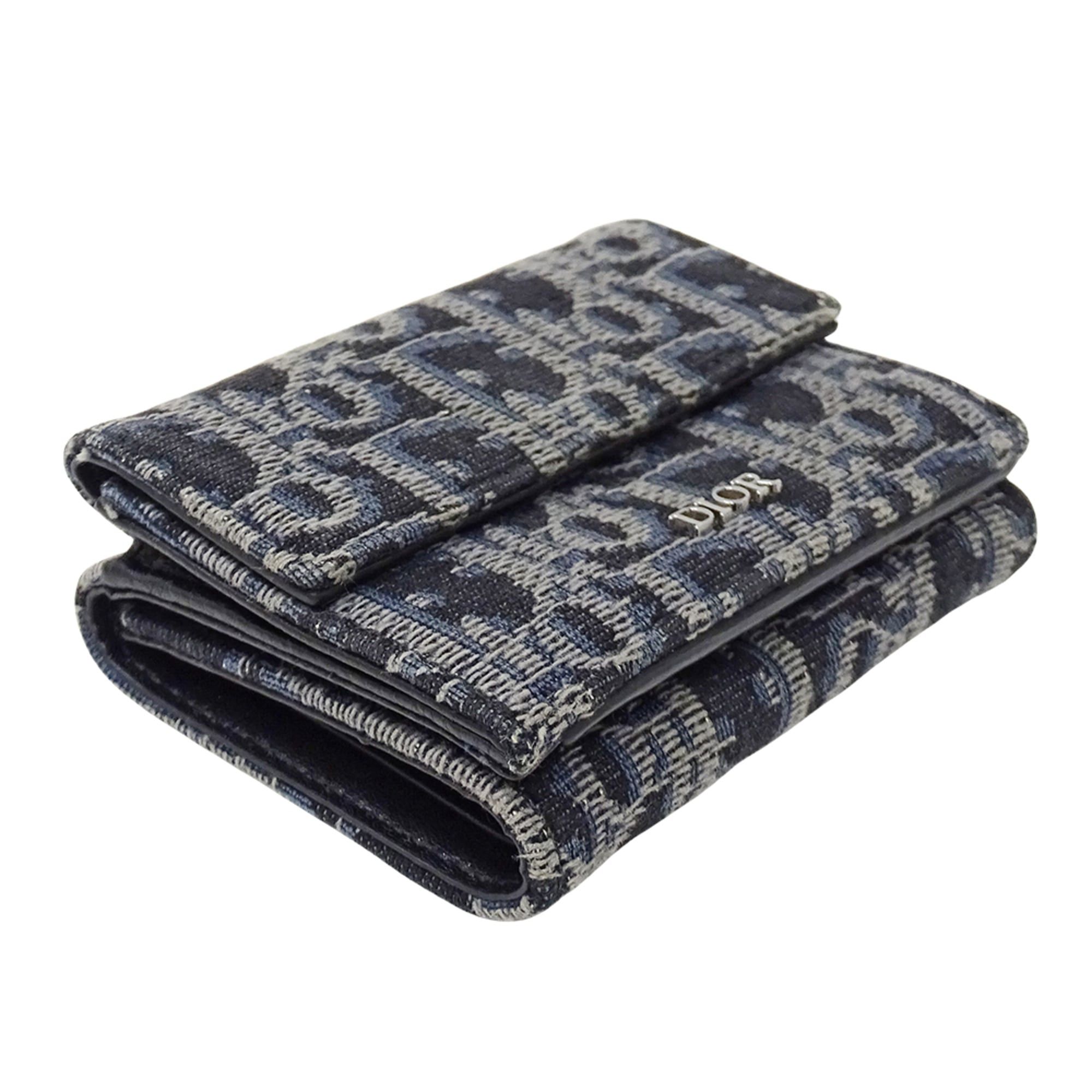 Dior Christian Dior Dior women's wallet, brand name, trifold oblique jacquard, navy, mini wallet Size ONE SIZE - 3 Thumbnail