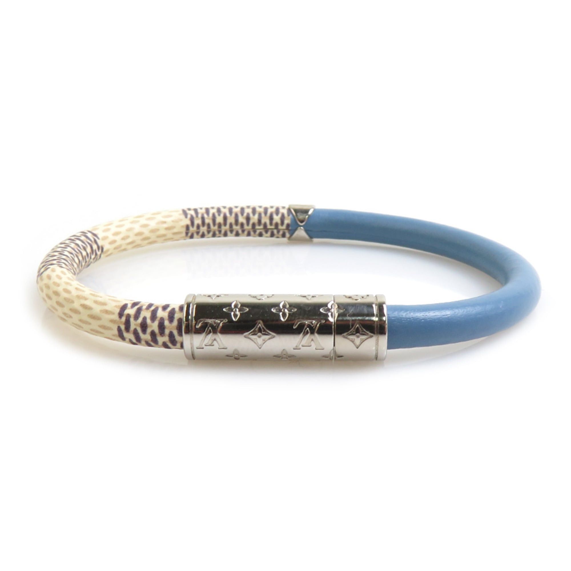 Louis Vuitton Louis Vuitton Bracelet Braslet Daily Confidential Damier Azur Canvas Leather Ivory x Blue Women's M6488F Free Shipping h32052i Size ONE SIZE - 3 Thumbnail