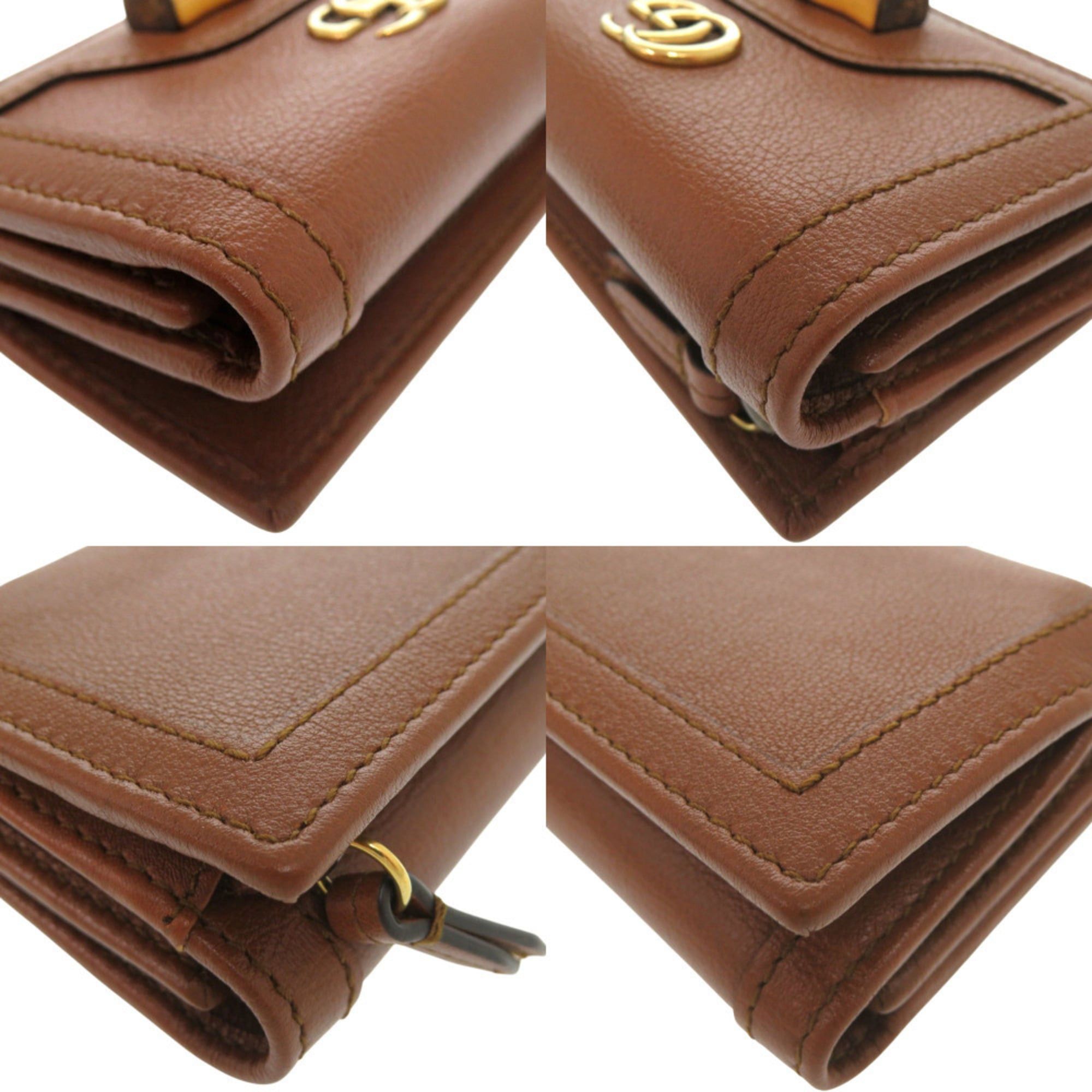 Gucci Like New Gucci Diana Bamboo Compact Wallet GG Marmont 658633 2149 Gold Hardware Leather Brown Tri-fold 1739GUCCI Size ONE SIZE - 7 Thumbnail