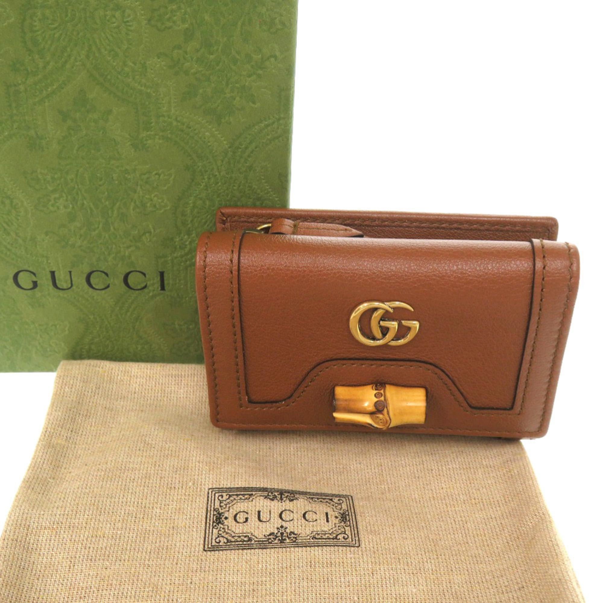 Gucci Like New Gucci Diana Bamboo Compact Wallet GG Marmont 658633 2149 Gold Hardware Leather Brown Tri-fold 1739GUCCI Size ONE SIZE - 2 Thumbnail