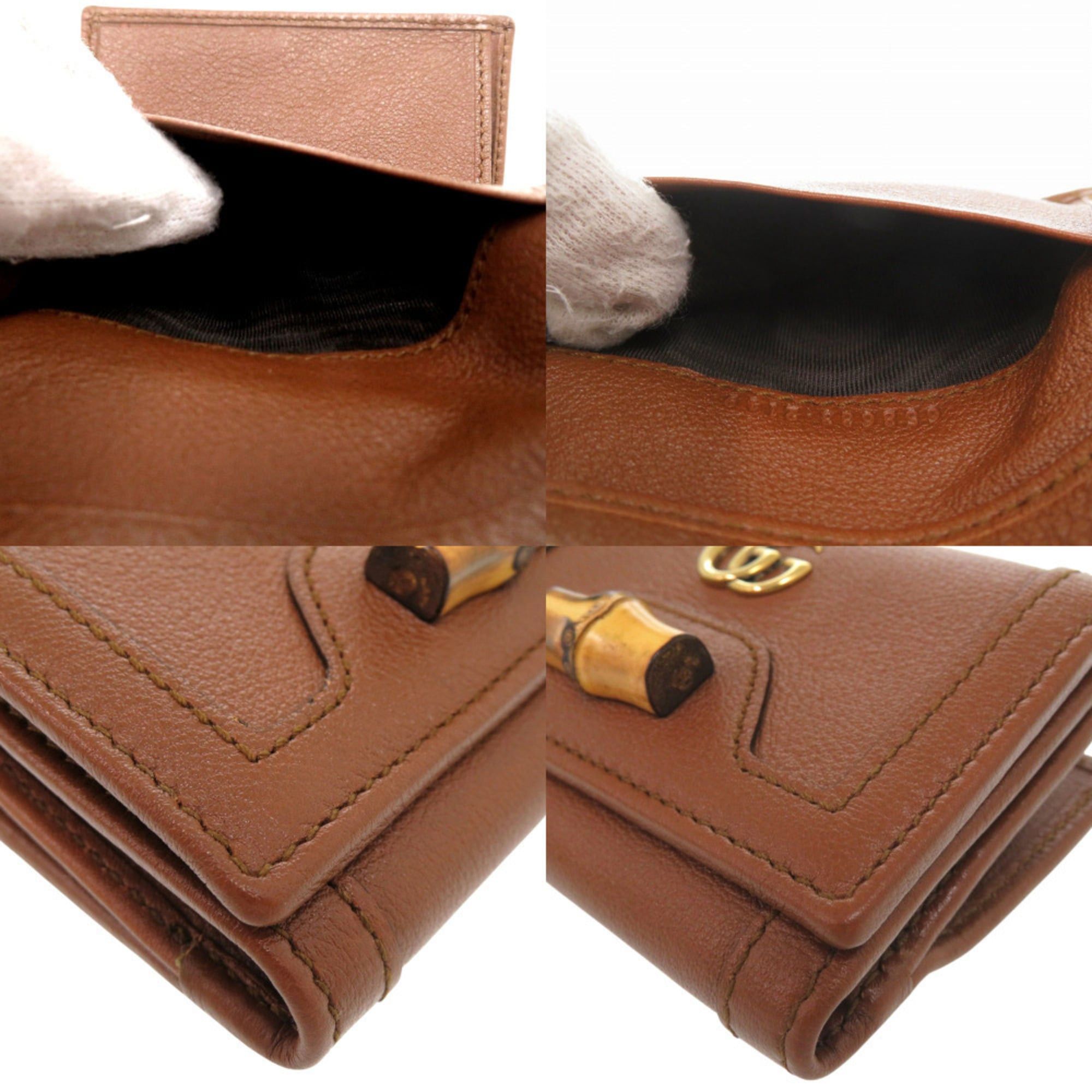 Gucci Like New Gucci Diana Bamboo Compact Wallet GG Marmont 658633 2149 Gold Hardware Leather Brown Tri-fold 1739GUCCI Size ONE SIZE - 6 Thumbnail