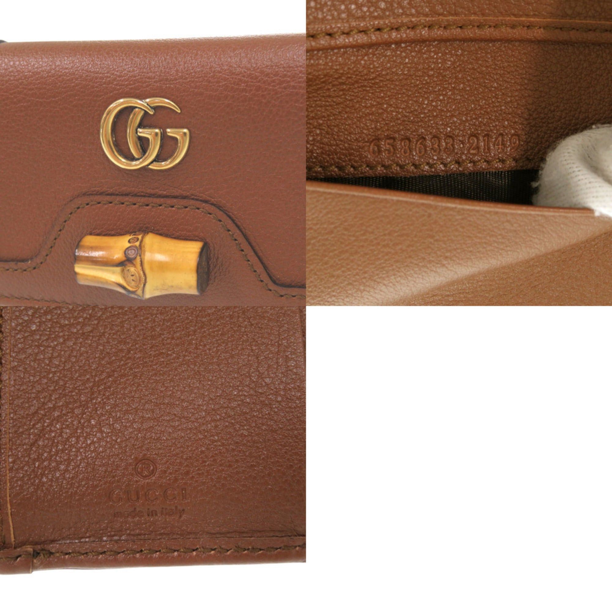 Gucci Like New Gucci Diana Bamboo Compact Wallet GG Marmont 658633 2149 Gold Hardware Leather Brown Tri-fold 1739GUCCI Size ONE SIZE - 8 Thumbnail