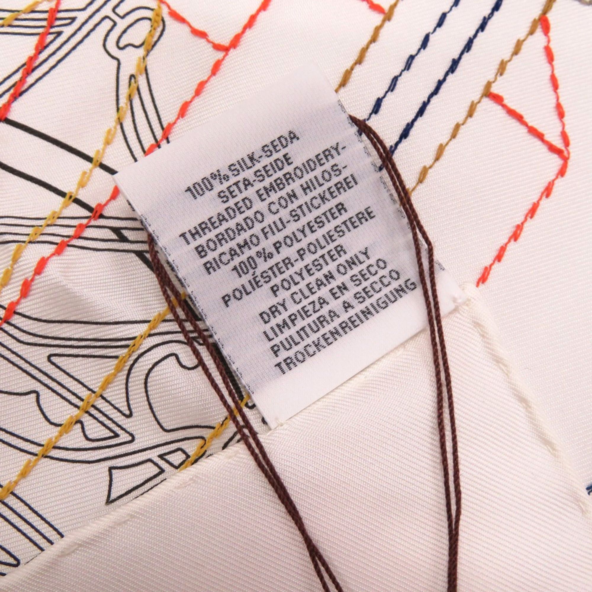Hermes Like New Hermes Carre 90 Ex-Libris Brodet Sangle H594275S 08 Silk White Scarf Muffler with Embroidery and Reversible Finish 1369HERMES Size ONE SIZE - 5 Thumbnail