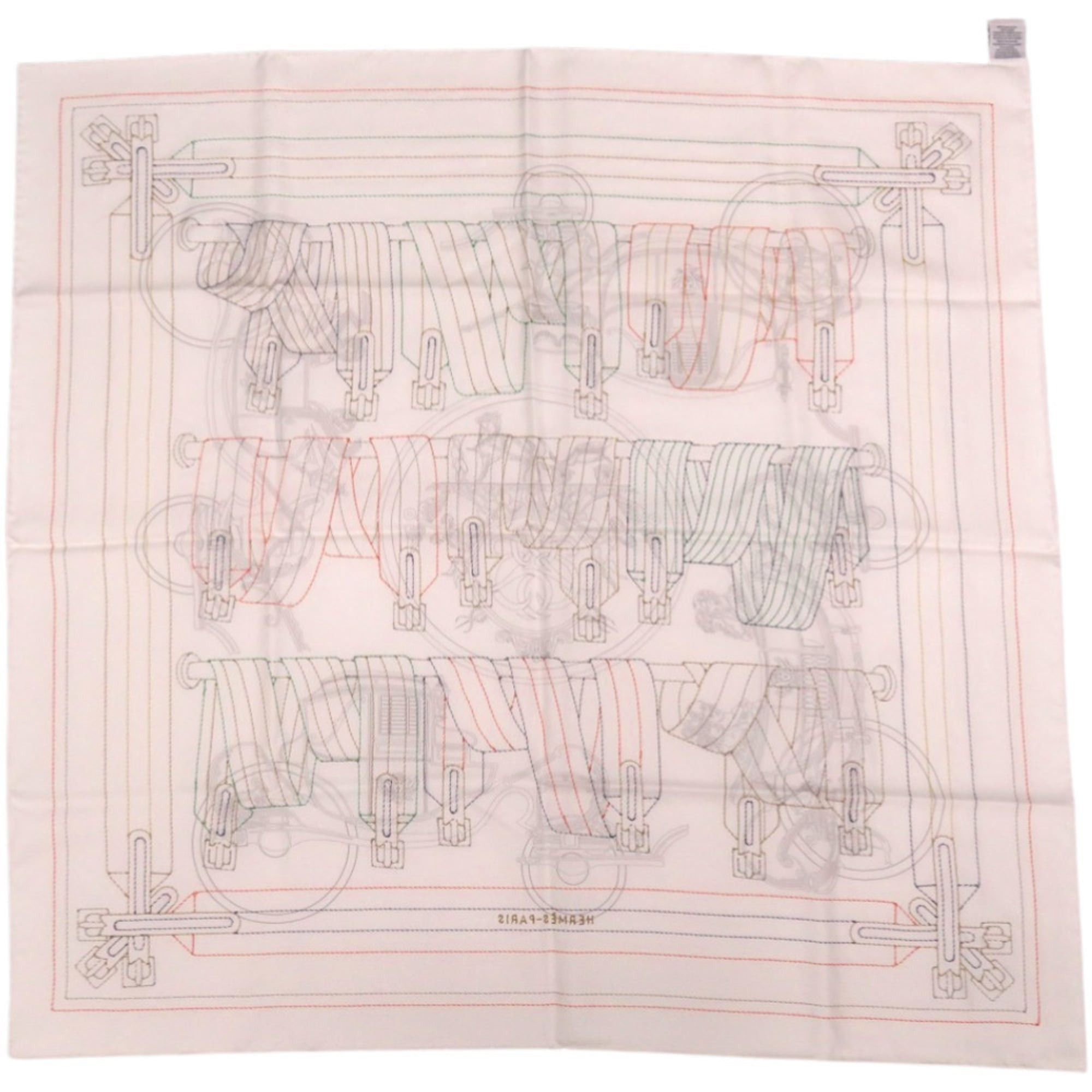 Hermes Like New Hermes Carre 90 Ex-Libris Brodet Sangle H594275S 08 Silk White Scarf Muffler with Embroidery and Reversible Finish 1369HERMES Size ONE SIZE - 3 Thumbnail