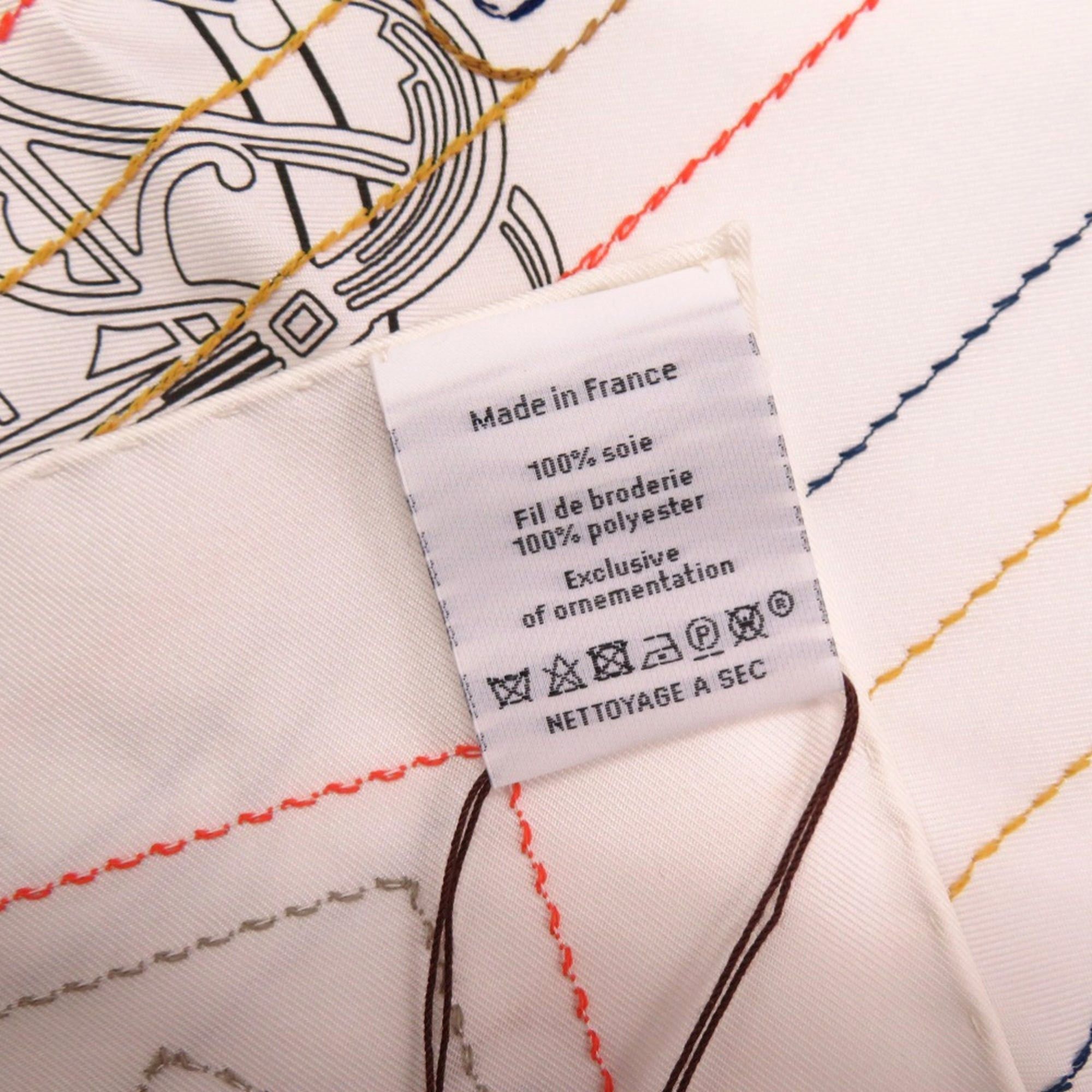 Hermes Like New Hermes Carre 90 Ex-Libris Brodet Sangle H594275S 08 Silk White Scarf Muffler with Embroidery and Reversible Finish 1369HERMES Size ONE SIZE - 4 Thumbnail