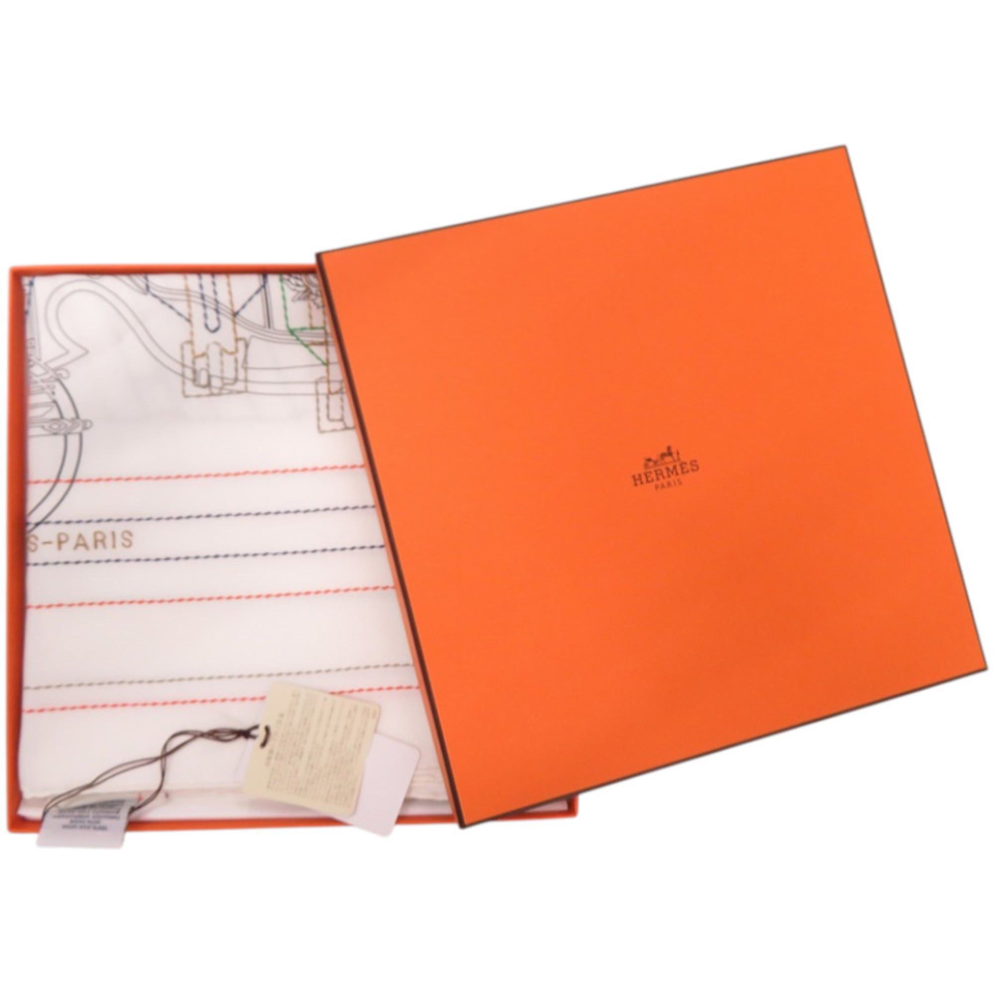 Hermes Like New Hermes Carre 90 Ex-Libris Brodet Sangle H594275S 08 Silk White Scarf Muffler with Embroidery and Reversible Finish 1369HERMES Size ONE SIZE - 2 Thumbnail