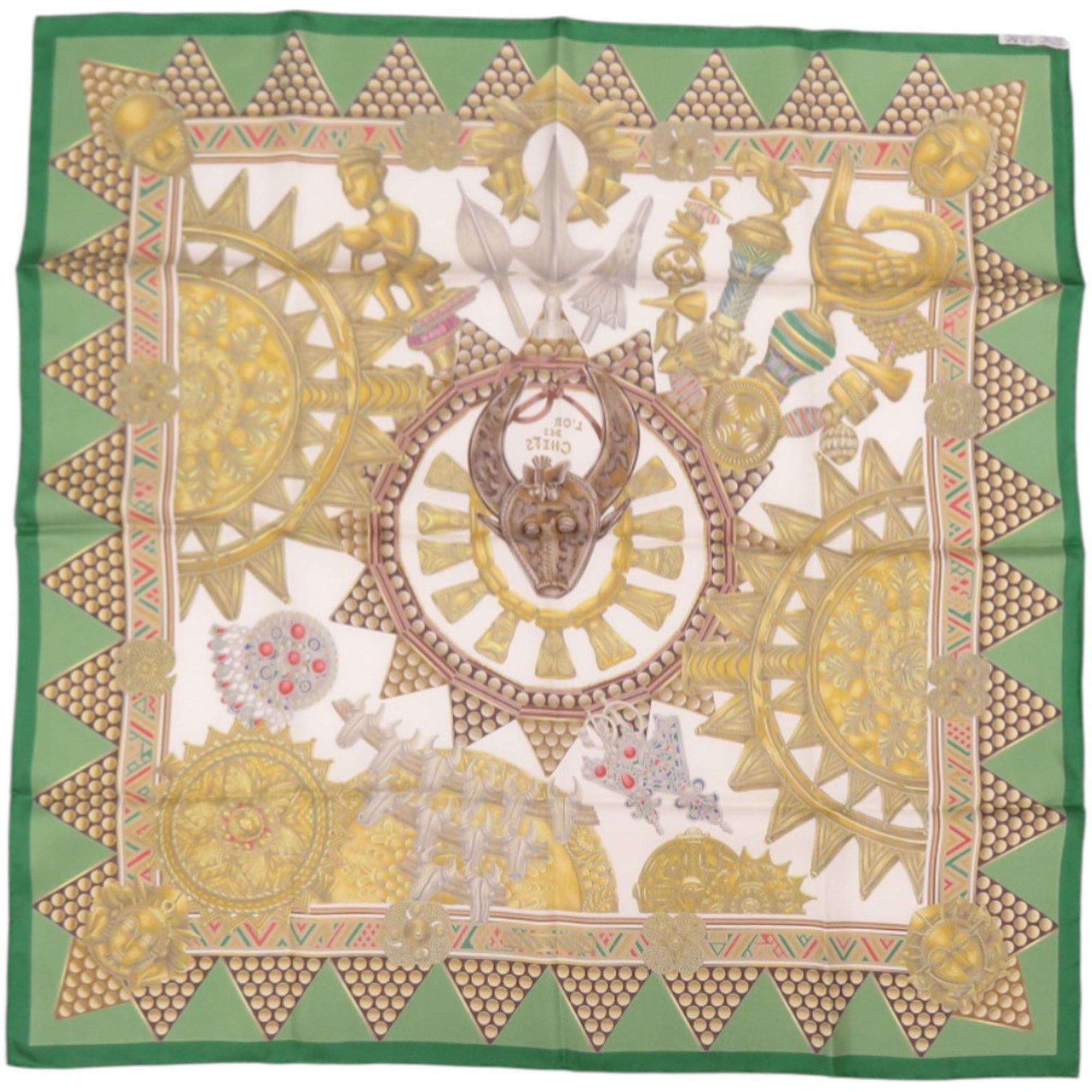 Hermes Like New Hermes Carre 90 L'OR DES CHEFS (The Gold of the Chiefs) Silk Green Scarf/Muffler 0168HERMES Size ONE SIZE - 3 Thumbnail