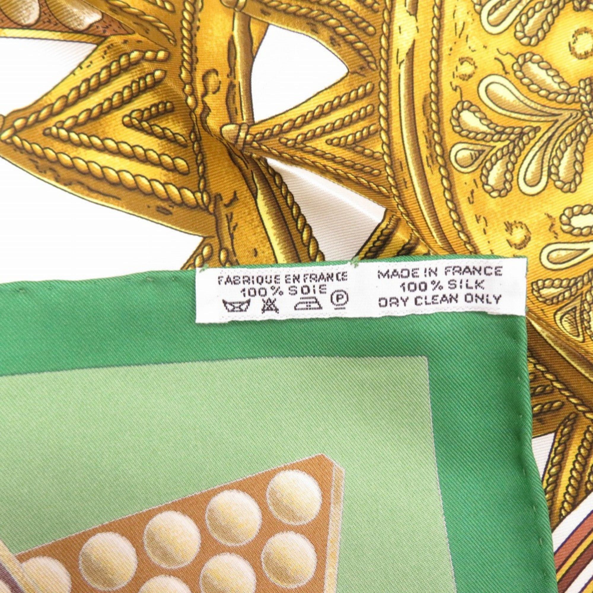 Hermes Like New Hermes Carre 90 L'OR DES CHEFS (The Gold of the Chiefs) Silk Green Scarf/Muffler 0168HERMES Size ONE SIZE - 4 Thumbnail