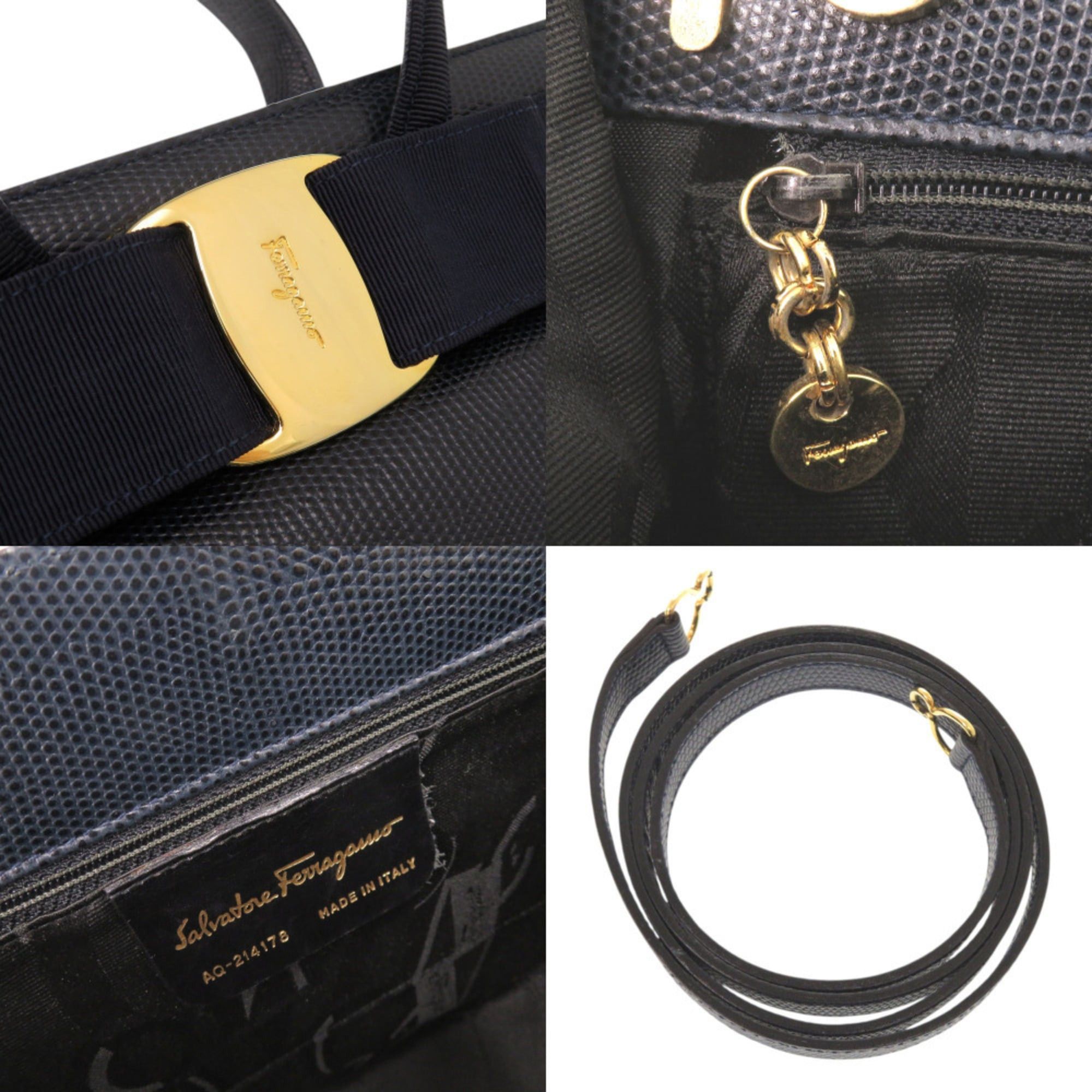 Salvatore Ferragamo Excellent condition Salvatore Ferragamo Vara ribbon embossed leather navy 2-way handbag/shoulder bag 0573Salvatore Size ONE SIZE - 7 Thumbnail