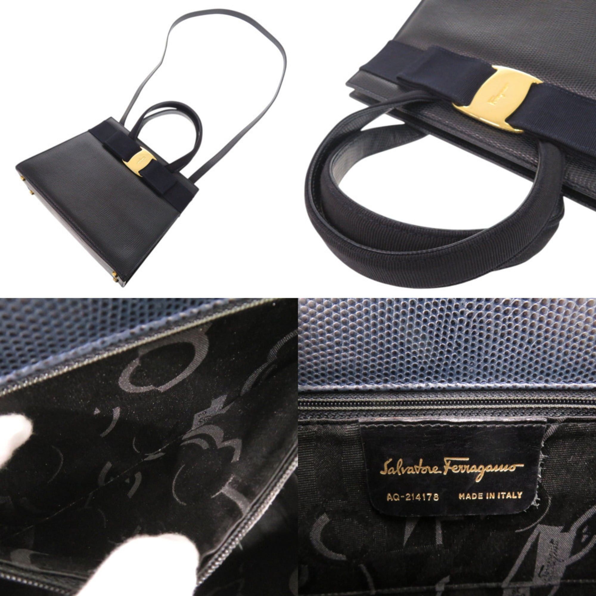 Salvatore Ferragamo Excellent condition Salvatore Ferragamo Vara ribbon embossed leather navy 2-way handbag/shoulder bag 0573Salvatore Size ONE SIZE - 6 Thumbnail