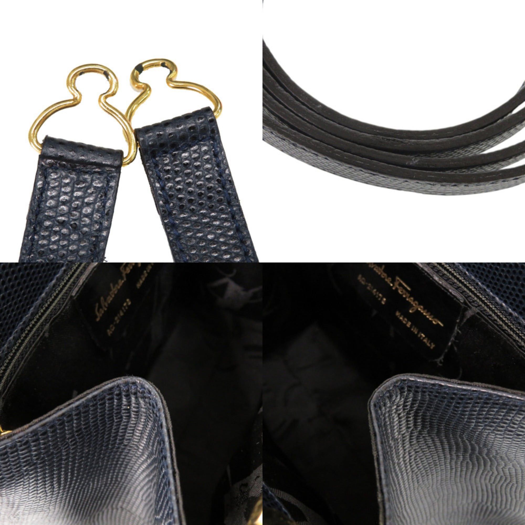 Salvatore Ferragamo Excellent condition Salvatore Ferragamo Vara ribbon embossed leather navy 2-way handbag/shoulder bag 0573Salvatore Size ONE SIZE - 8 Thumbnail