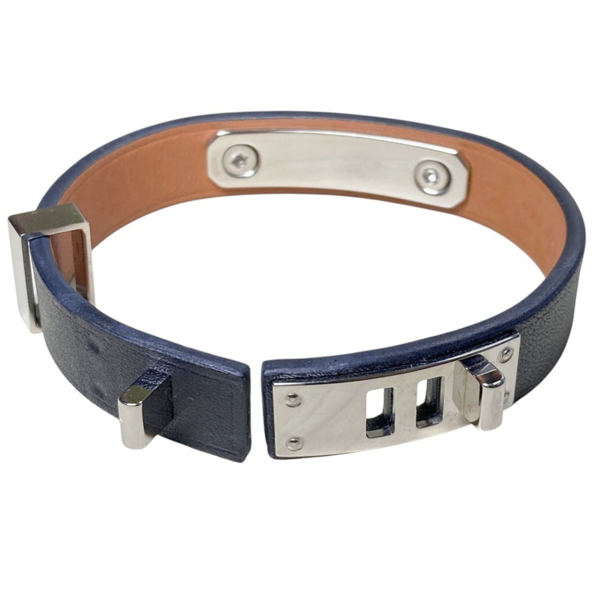 Hermes Hermes As de Coeur Heart Motif Leather Bracelet T2 Navy Silver Color Women's Size ONE SIZE - 5 Thumbnail