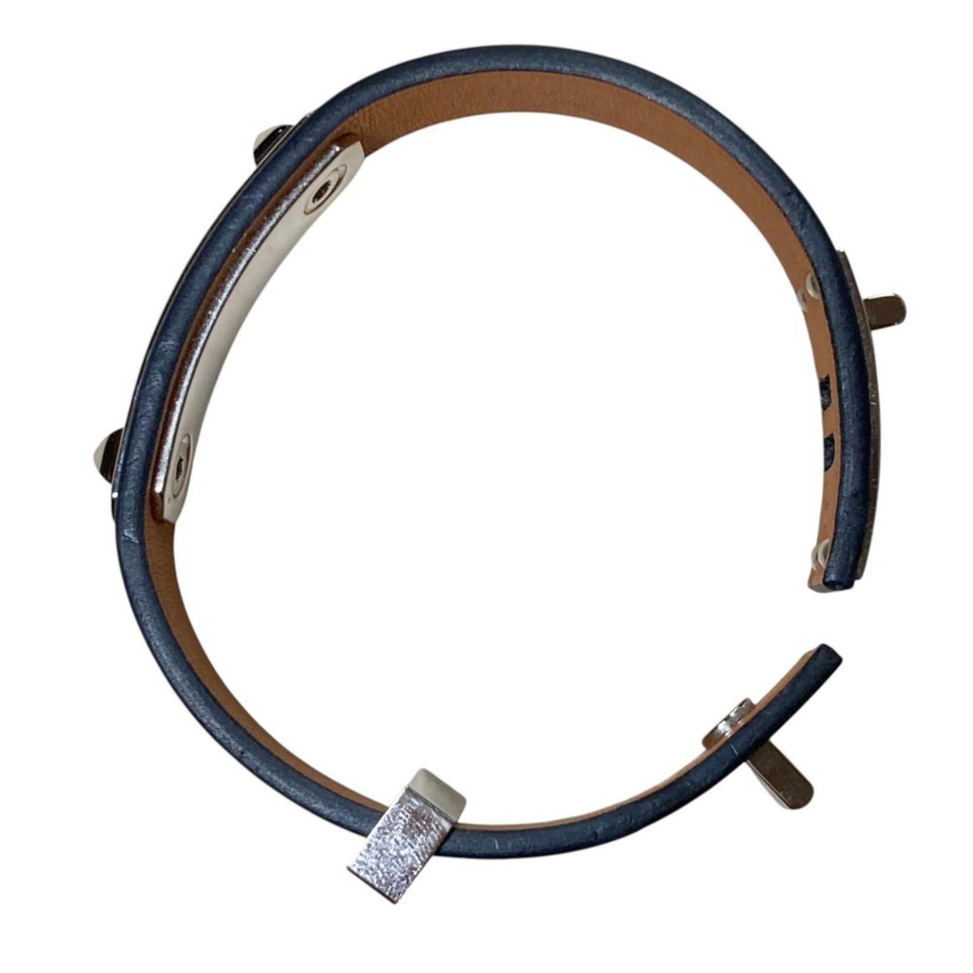 Hermes Hermes As de Coeur Heart Motif Leather Bracelet T2 Navy Silver Color Women's Size ONE SIZE - 6 Thumbnail