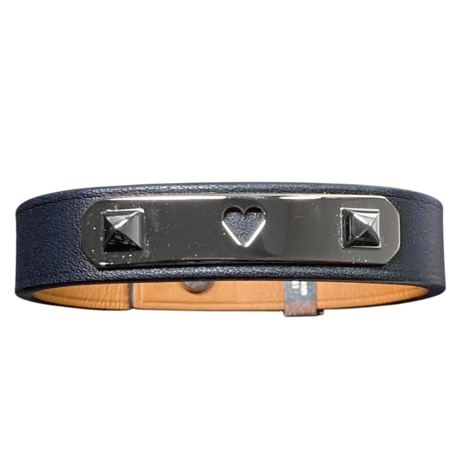 Hermes Hermes As de Coeur Heart Motif Leather Bracelet T2 Navy Silver Color Women's Size ONE SIZE - 3 Thumbnail