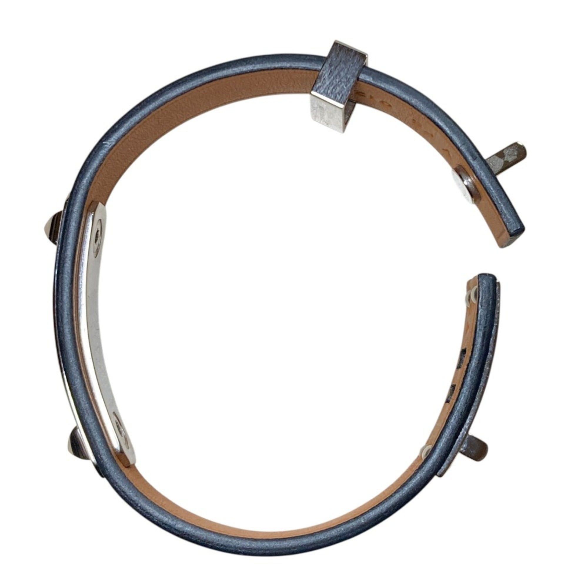 Hermes Hermes As de Coeur Heart Motif Leather Bracelet T2 Navy Silver Color Women's Size ONE SIZE - 7 Thumbnail