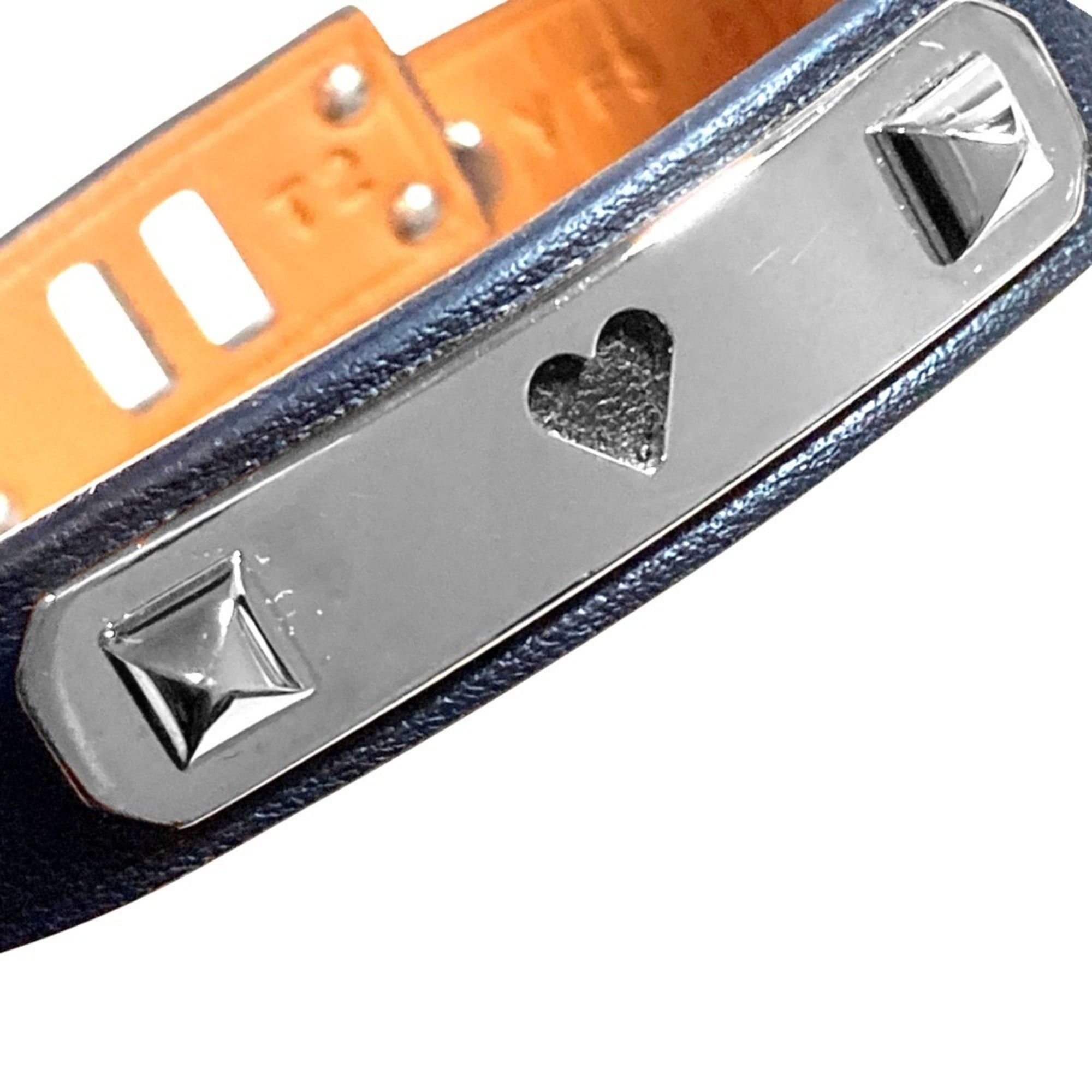 Hermes Hermes As de Coeur Heart Motif Leather Bracelet T2 Navy Silver Color Women's Size ONE SIZE - 8 Thumbnail