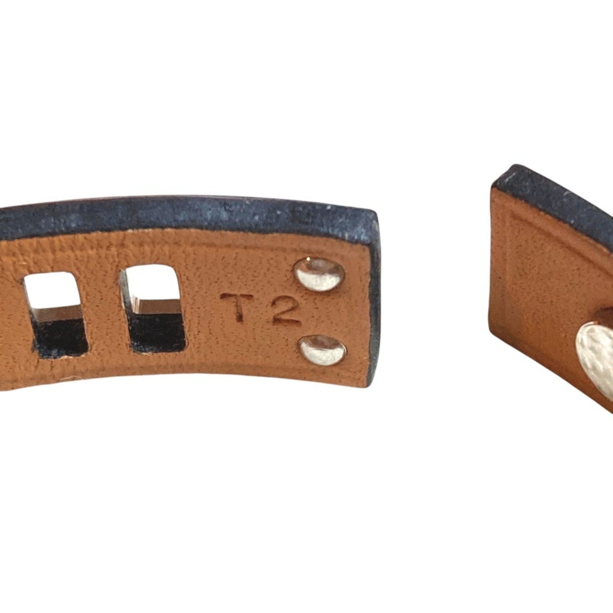 Hermes Hermes As de Coeur Heart Motif Leather Bracelet T2 Navy Silver Color Women's Size ONE SIZE - 12 Thumbnail