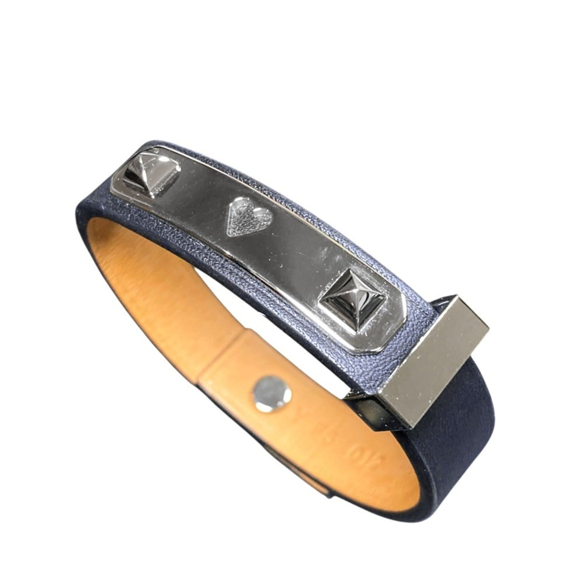 Hermes Hermes As de Coeur Heart Motif Leather Bracelet T2 Navy Silver Color Women's Size ONE SIZE - 2 Thumbnail