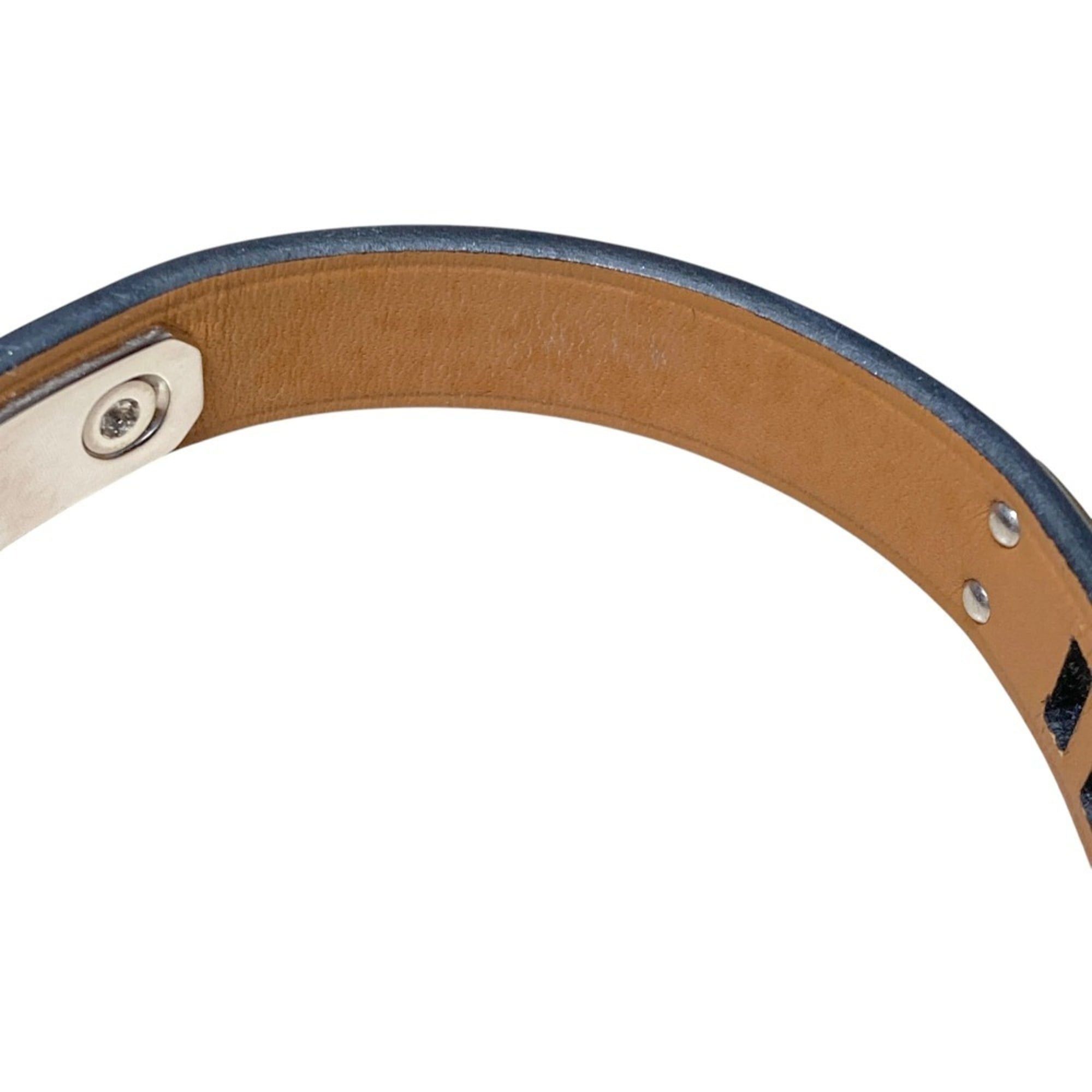 Hermes Hermes As de Coeur Heart Motif Leather Bracelet T2 Navy Silver Color Women's Size ONE SIZE - 11 Thumbnail