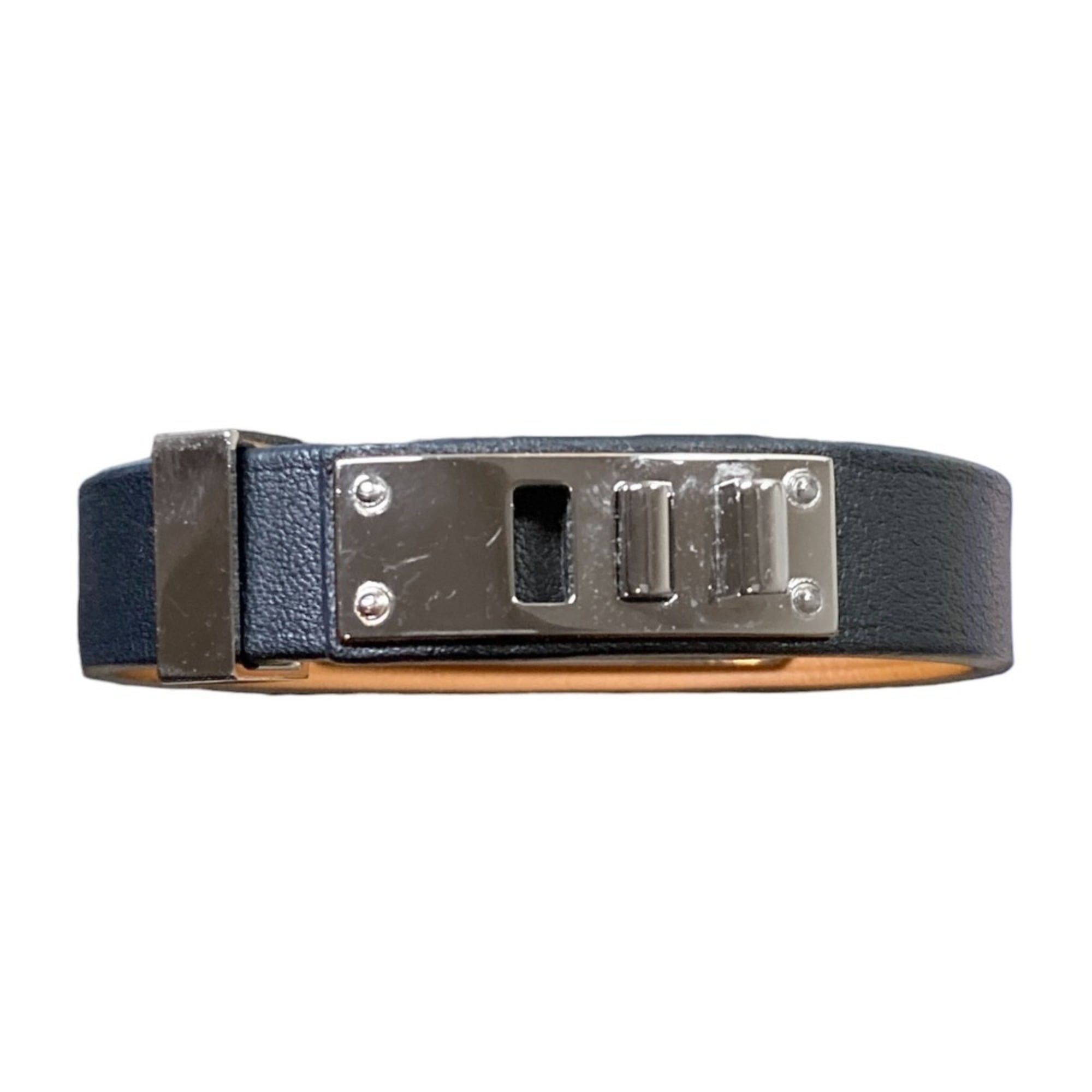 Hermes Hermes As de Coeur Heart Motif Leather Bracelet T2 Navy Silver Color Women's Size ONE SIZE - 4 Thumbnail