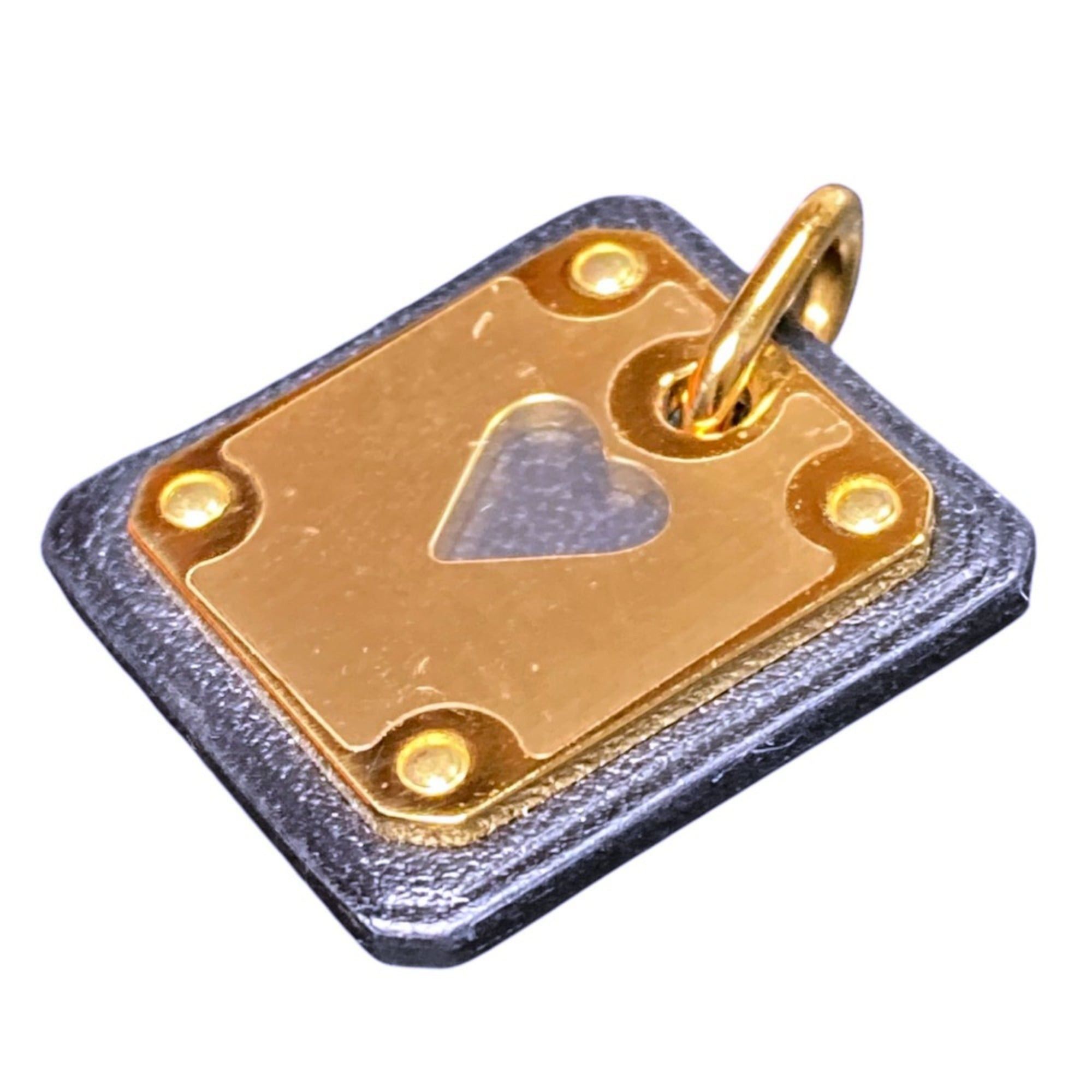 Hermes Hermes As de Coeur PM Heart Motif GP x Leather Pendant Top Black Gold Color Women's Size ONE SIZE - 3 Thumbnail