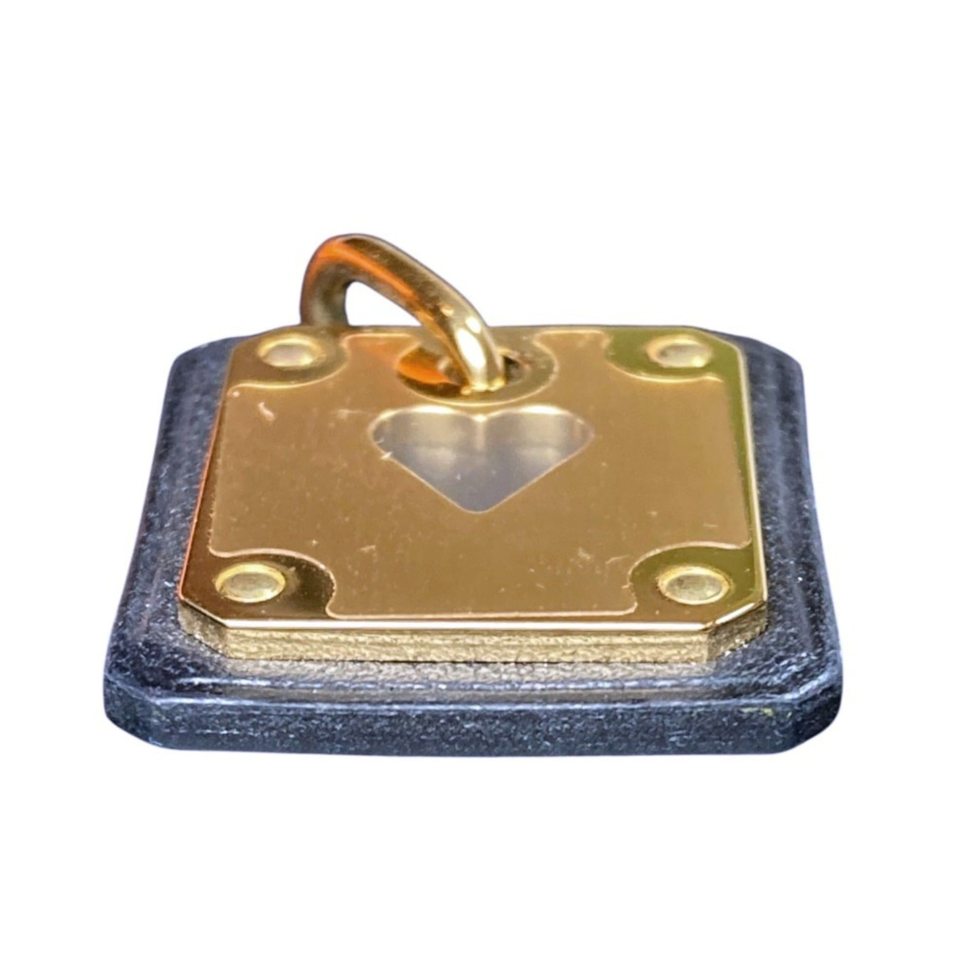 Hermes Hermes As de Coeur PM Heart Motif GP x Leather Pendant Top Black Gold Color Women's Size ONE SIZE - 4 Thumbnail