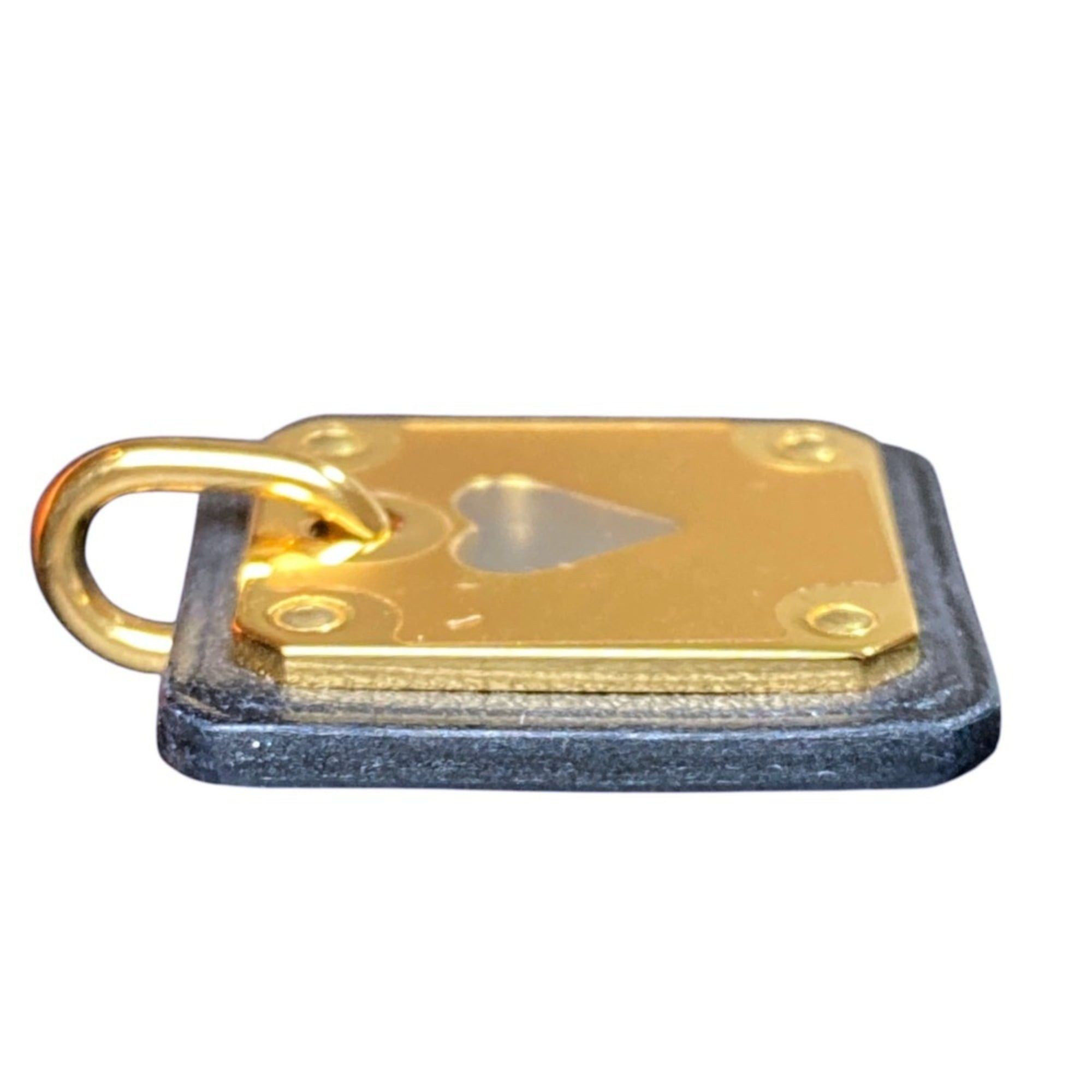 Hermes Hermes As de Coeur PM Heart Motif GP x Leather Pendant Top Black Gold Color Women's Size ONE SIZE - 5 Thumbnail