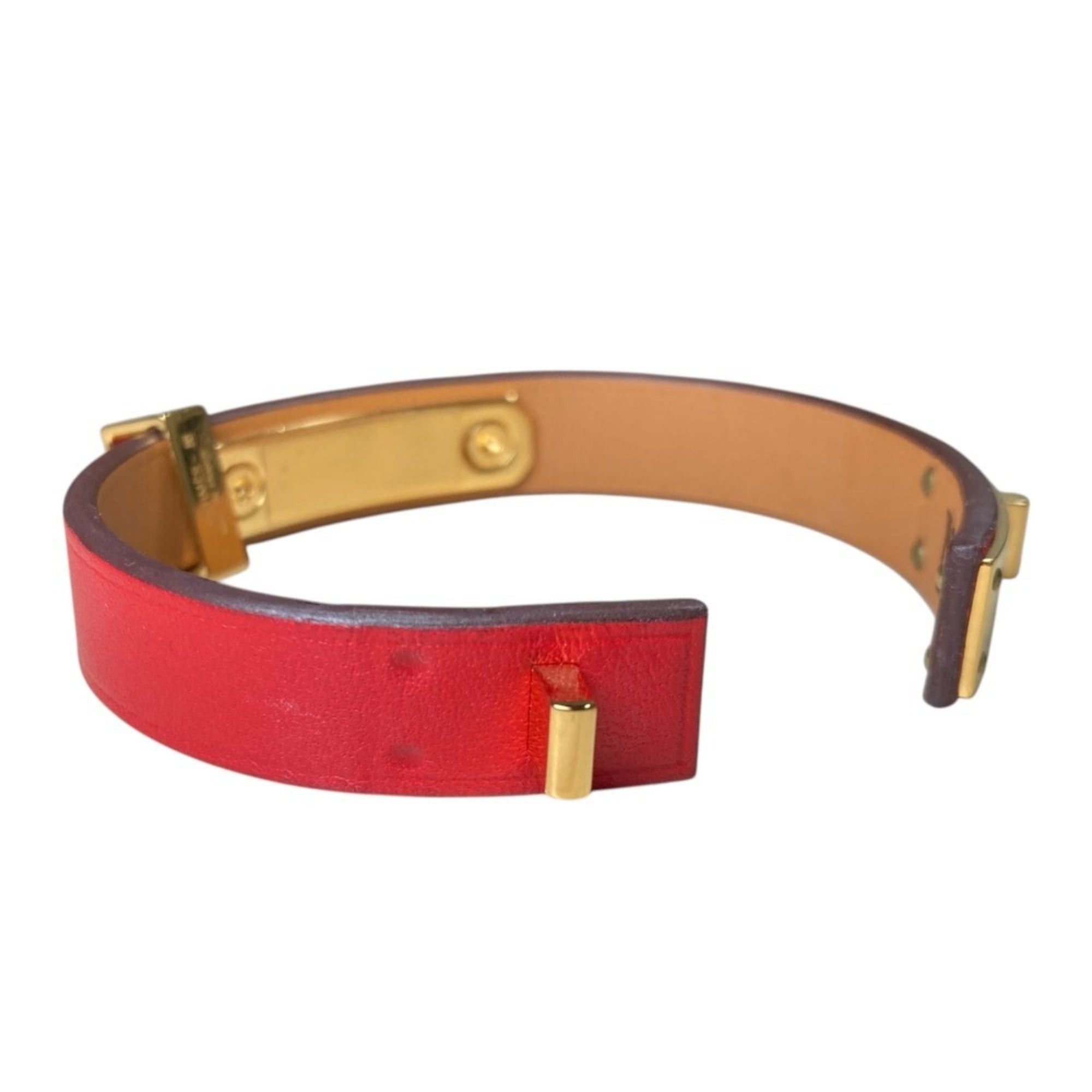 Hermes Hermes As de Coeur Heart Motif Leather Bracelet T2 Red Gold Color Women's Size ONE SIZE - 5 Thumbnail