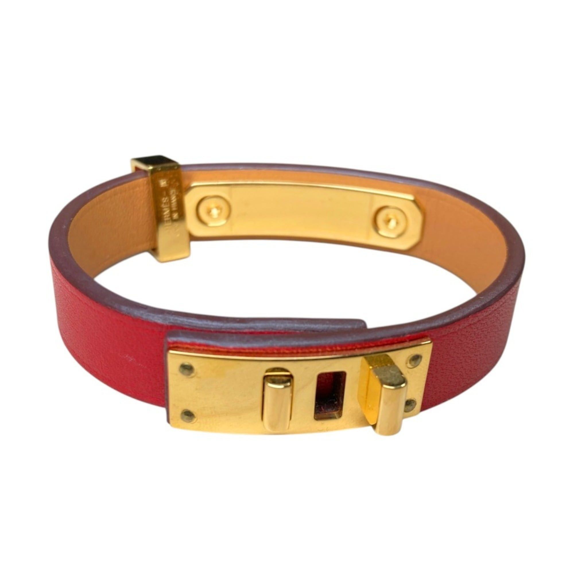 Hermes Hermes As de Coeur Heart Motif Leather Bracelet T2 Red Gold Color Women's Size ONE SIZE - 4 Thumbnail