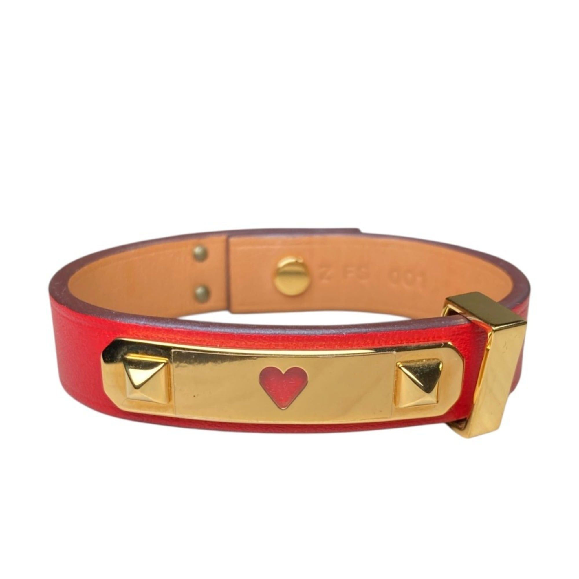 Hermes Hermes As de Coeur Heart Motif Leather Bracelet T2 Red Gold Color Women's Size ONE SIZE - 2 Thumbnail
