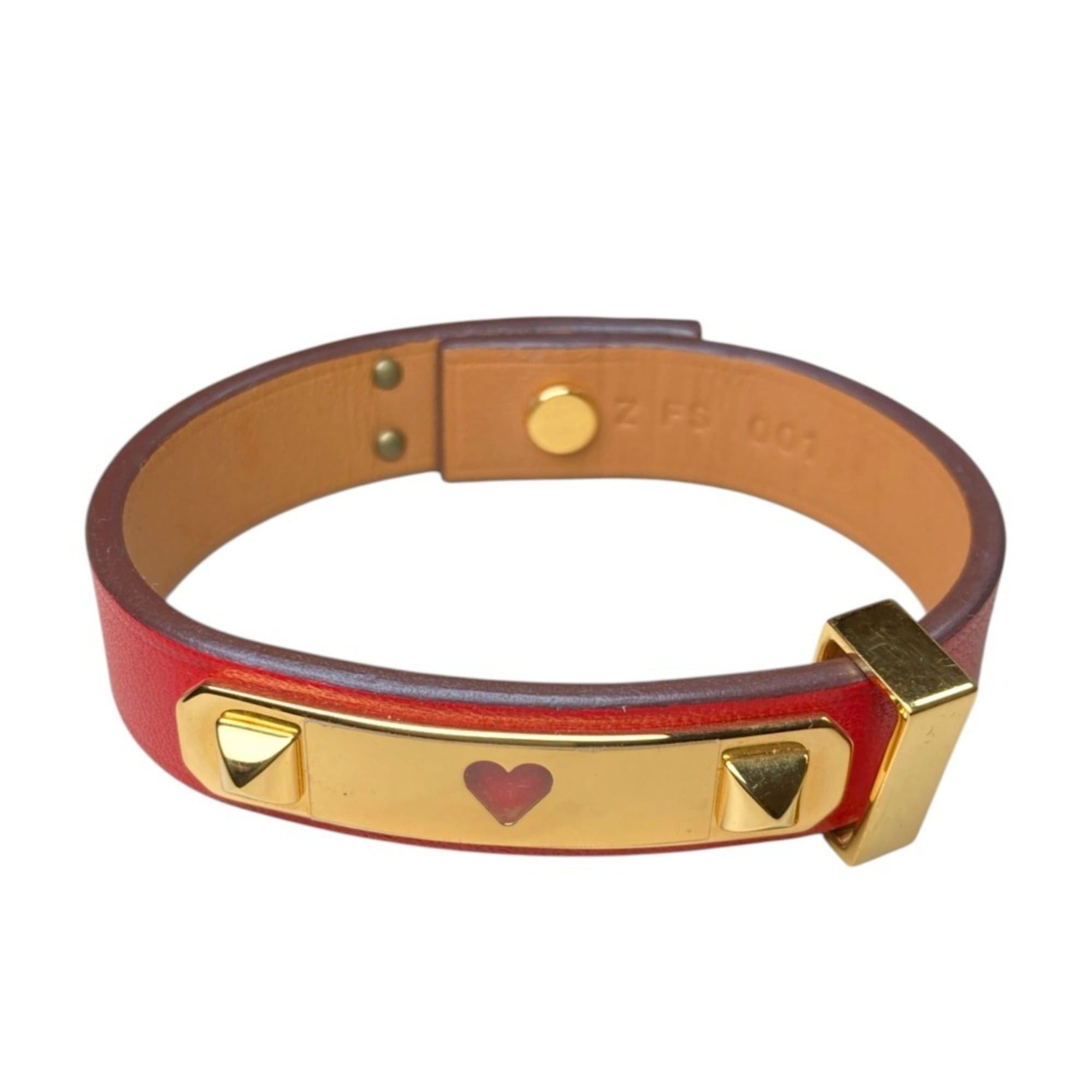 Hermes Hermes As de Coeur Heart Motif Leather Bracelet T2 Red Gold Color Women's Size ONE SIZE - 3 Thumbnail