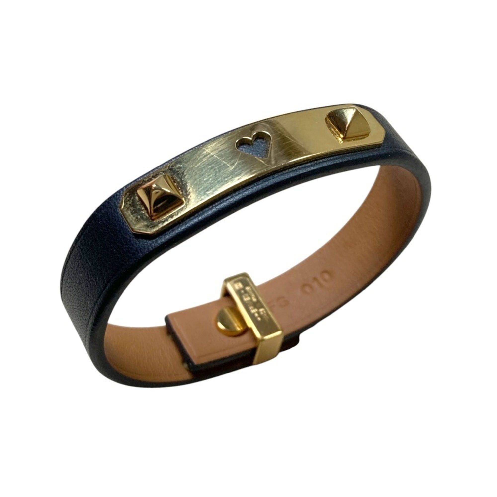 Hermes Hermes As de Coeur Heart Motif GP Leather Bracelet T2 Navy Gold Color Women's Size ONE SIZE - 3 Thumbnail