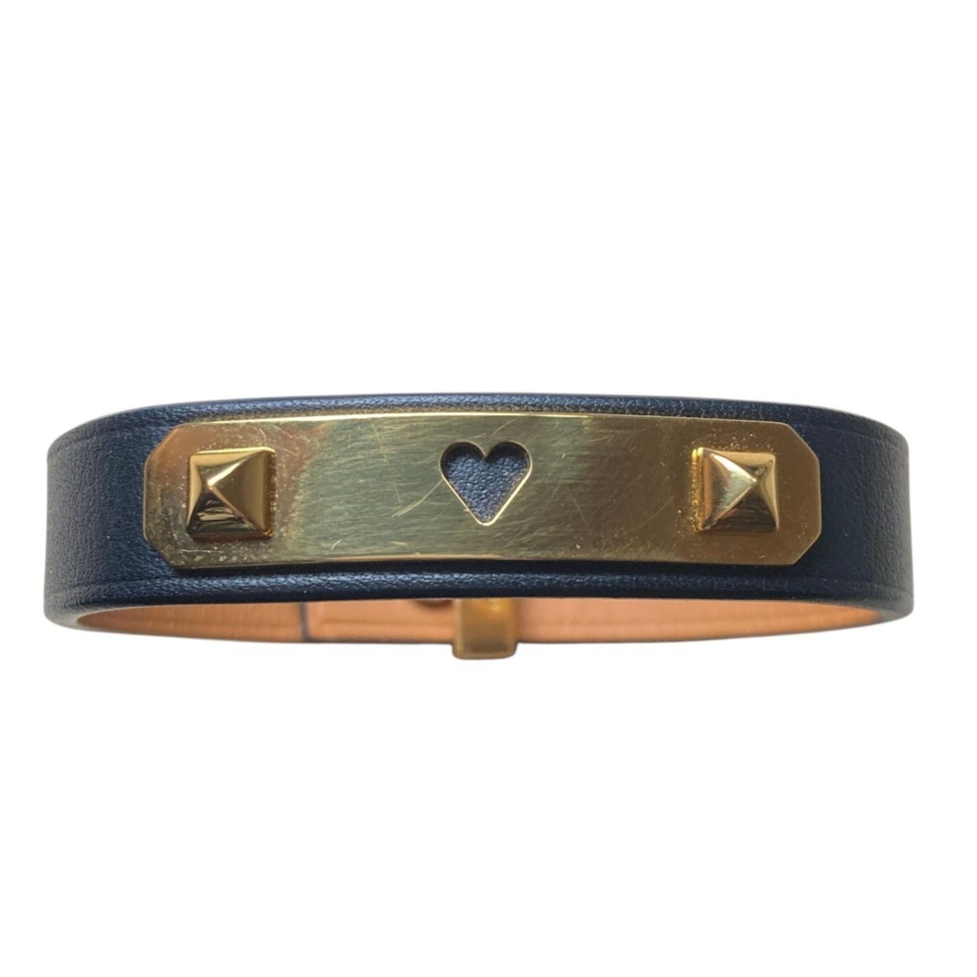 Hermes Hermes As de Coeur Heart Motif GP Leather Bracelet T2 Navy Gold Color Women's Size ONE SIZE - 4 Thumbnail