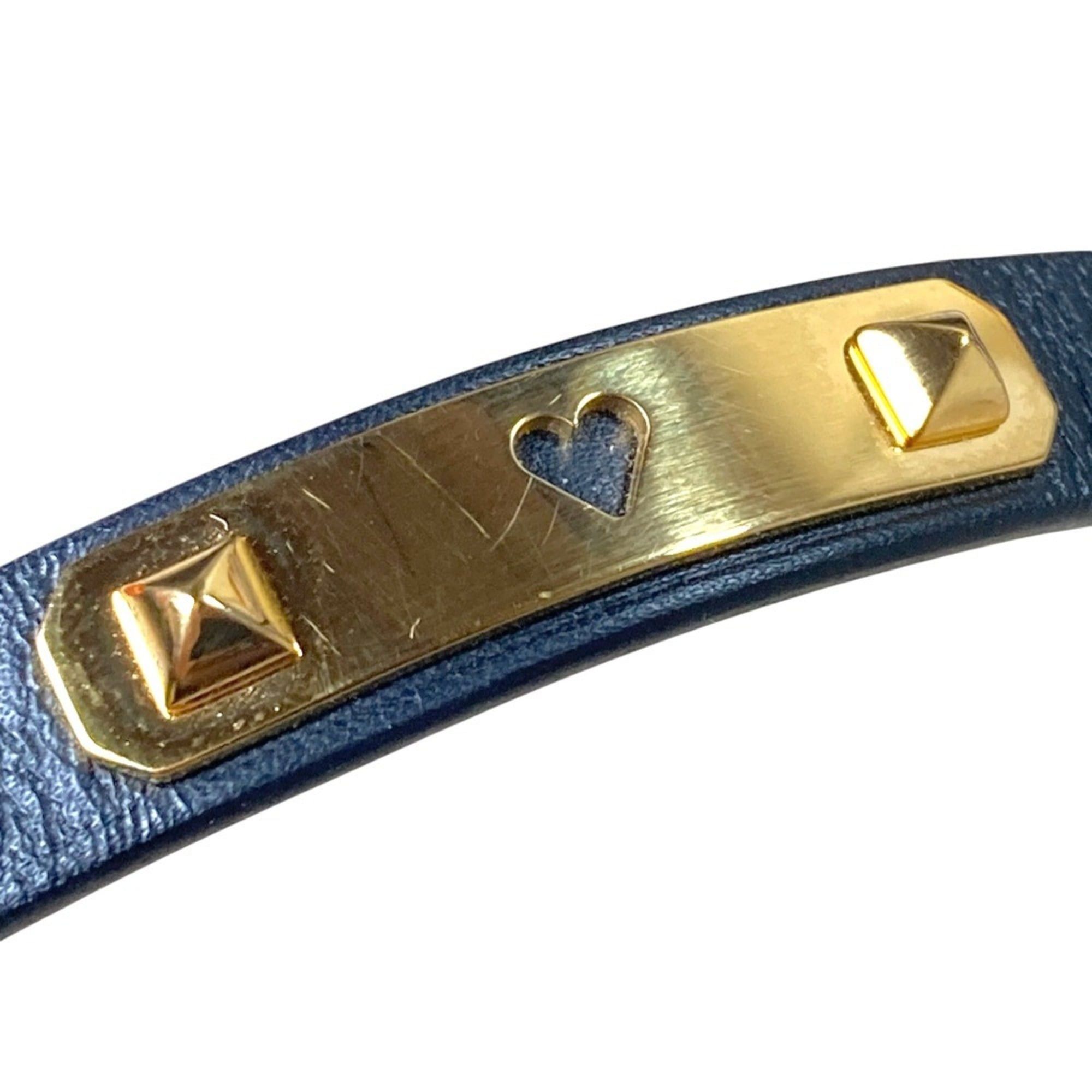 Hermes Hermes As de Coeur Heart Motif GP Leather Bracelet T2 Navy Gold Color Women's Size ONE SIZE - 8 Thumbnail