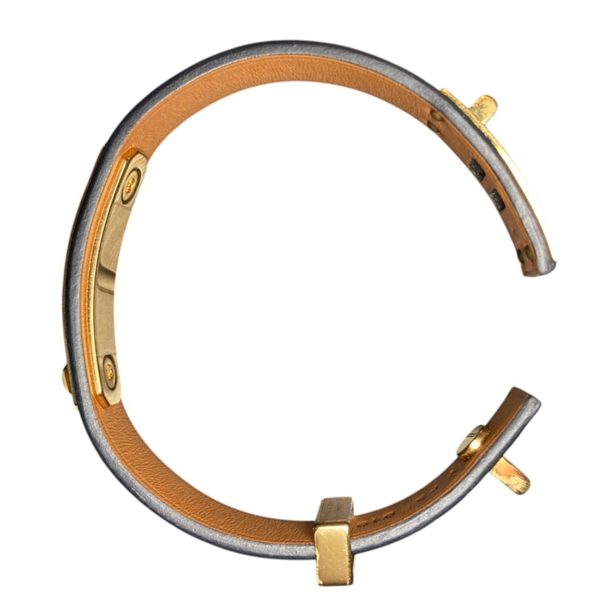 Hermes Hermes As de Coeur Heart Motif GP Leather Bracelet T2 Navy Gold Color Women's Size ONE SIZE - 6 Thumbnail