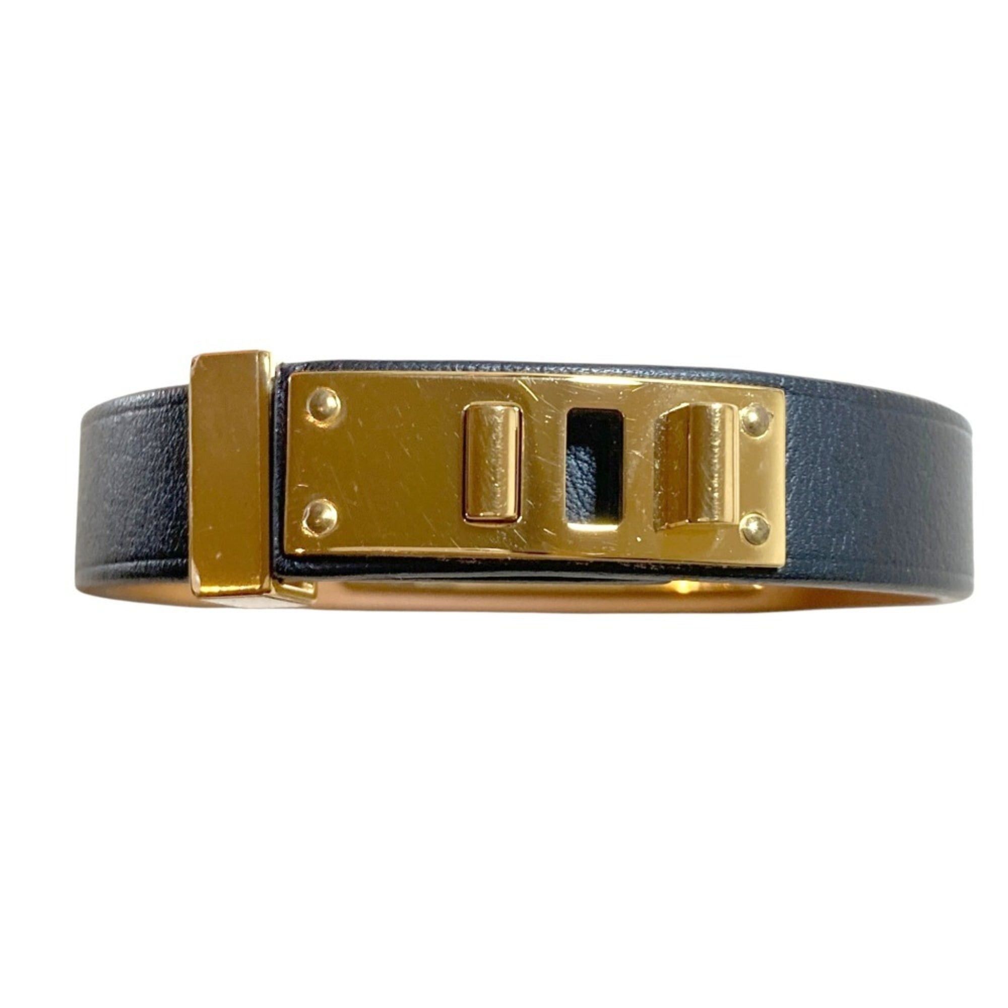 Hermes Hermes As de Coeur Heart Motif GP Leather Bracelet T2 Navy Gold Color Women's Size ONE SIZE - 5 Thumbnail