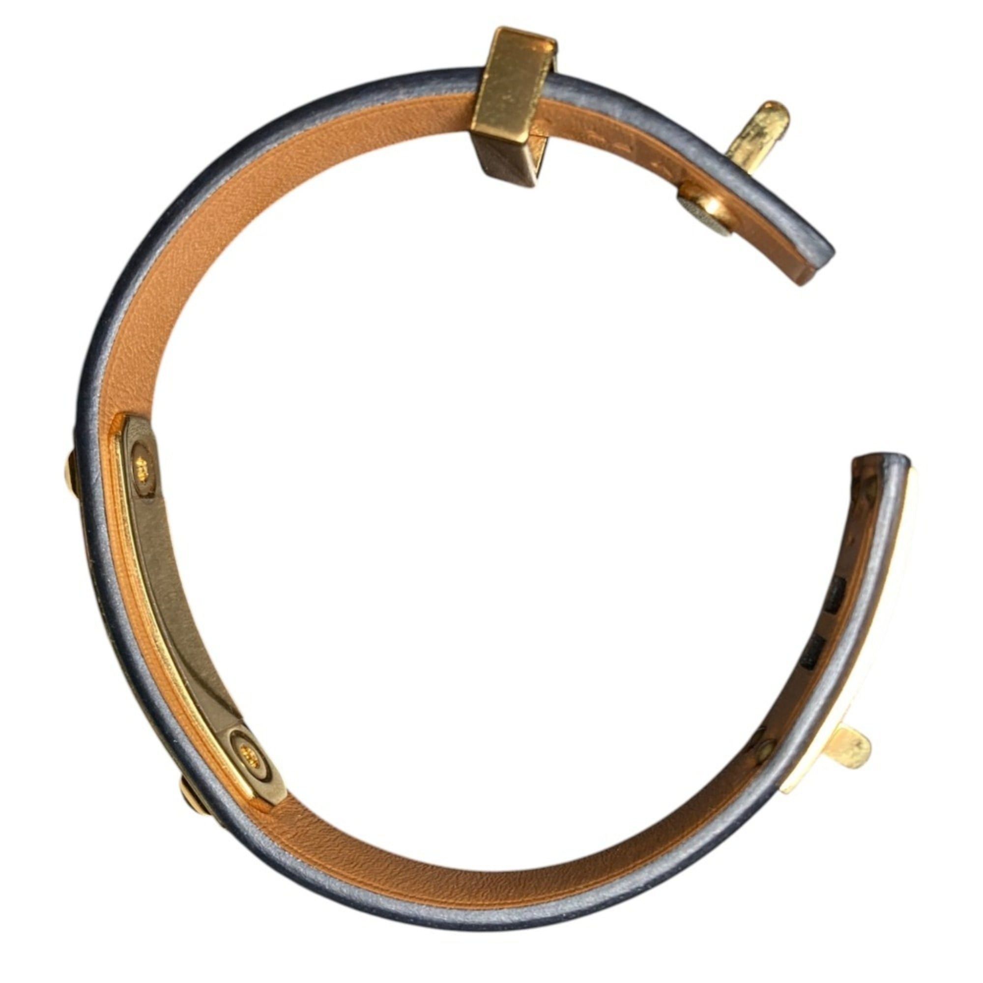 Hermes Hermes As de Coeur Heart Motif GP Leather Bracelet T2 Navy Gold Color Women's Size ONE SIZE - 7 Thumbnail