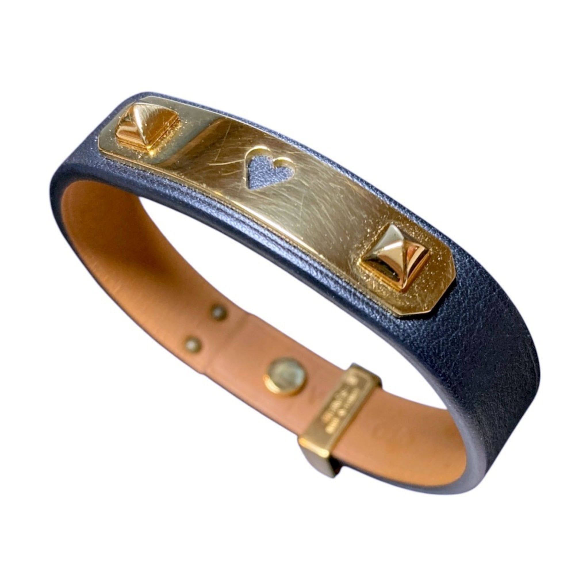 Hermes Hermes As de Coeur Heart Motif GP Leather Bracelet T2 Navy Gold Color Women's Size ONE SIZE - 2 Thumbnail