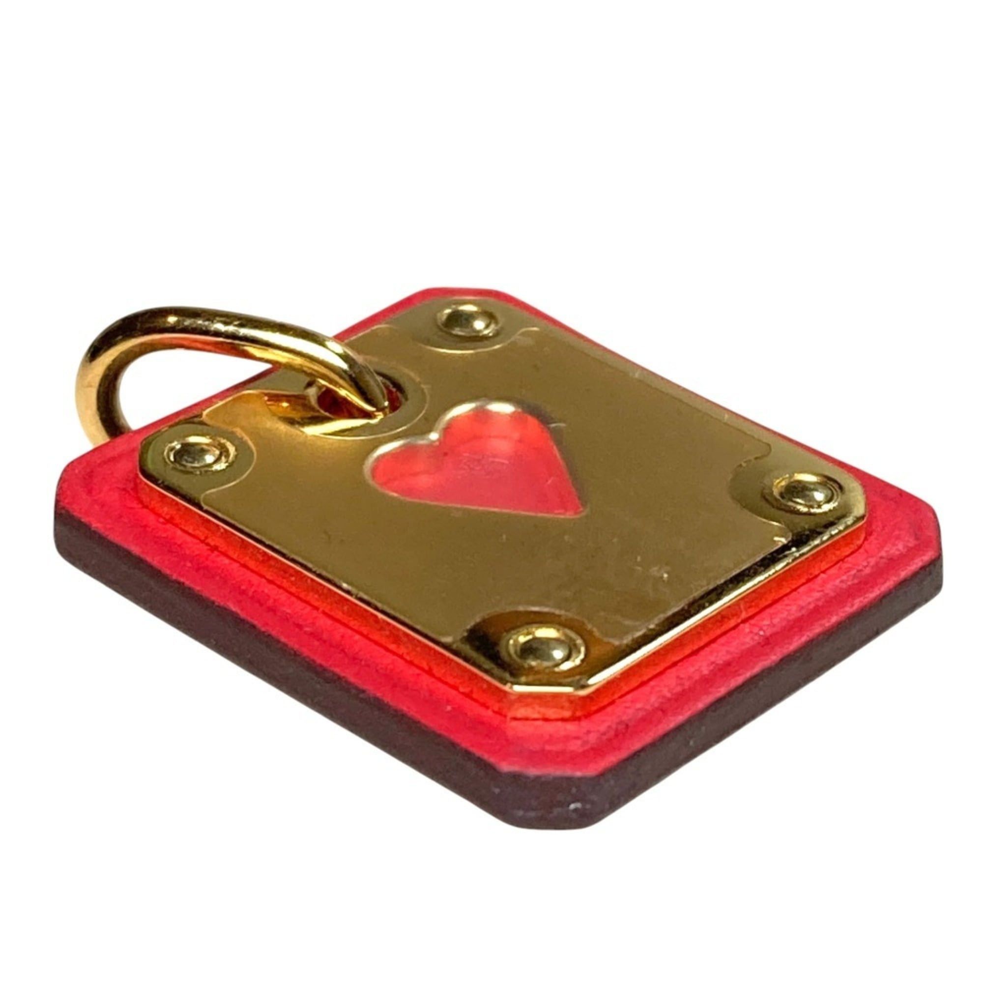 Hermes Hermes As de Coeur PM Heart Motif GP x Leather Pendant Top Red Gold Color Women's Size ONE SIZE - 5 Thumbnail