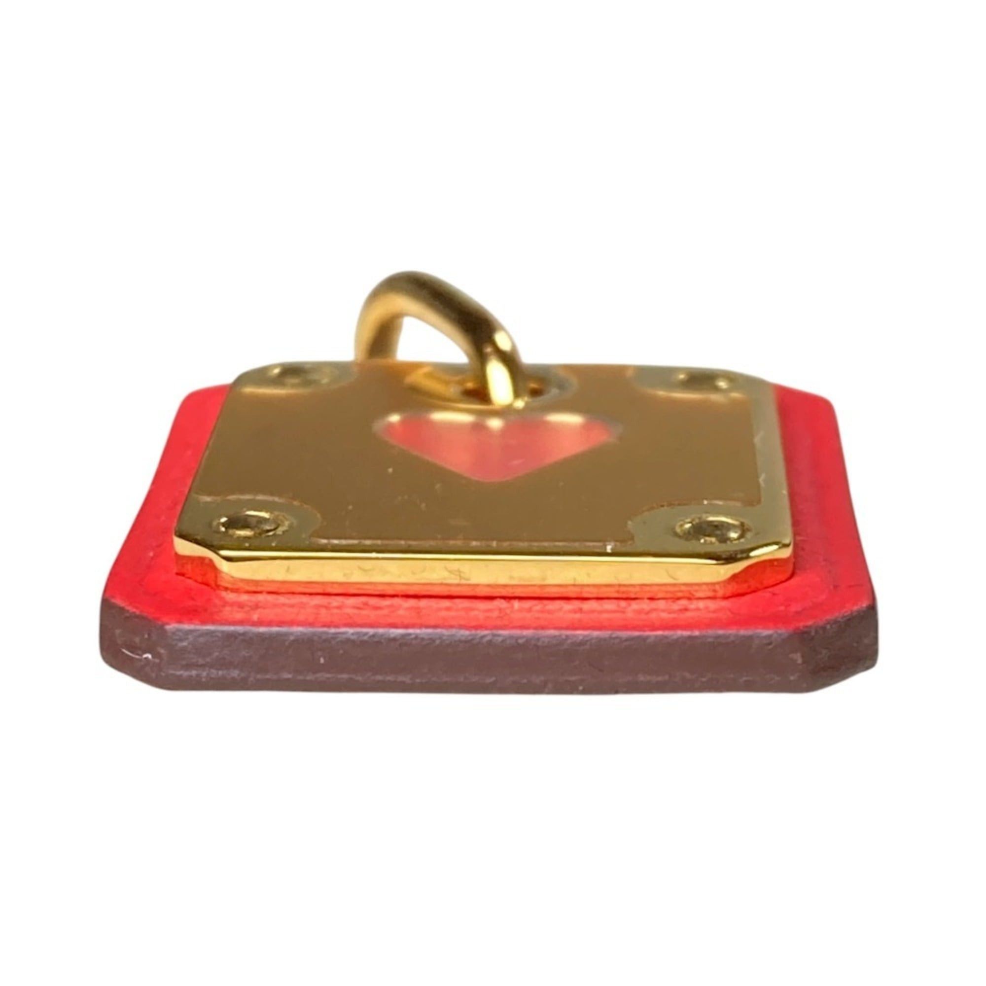 Hermes Hermes As de Coeur PM Heart Motif GP x Leather Pendant Top Red Gold Color Women's Size ONE SIZE - 3 Thumbnail
