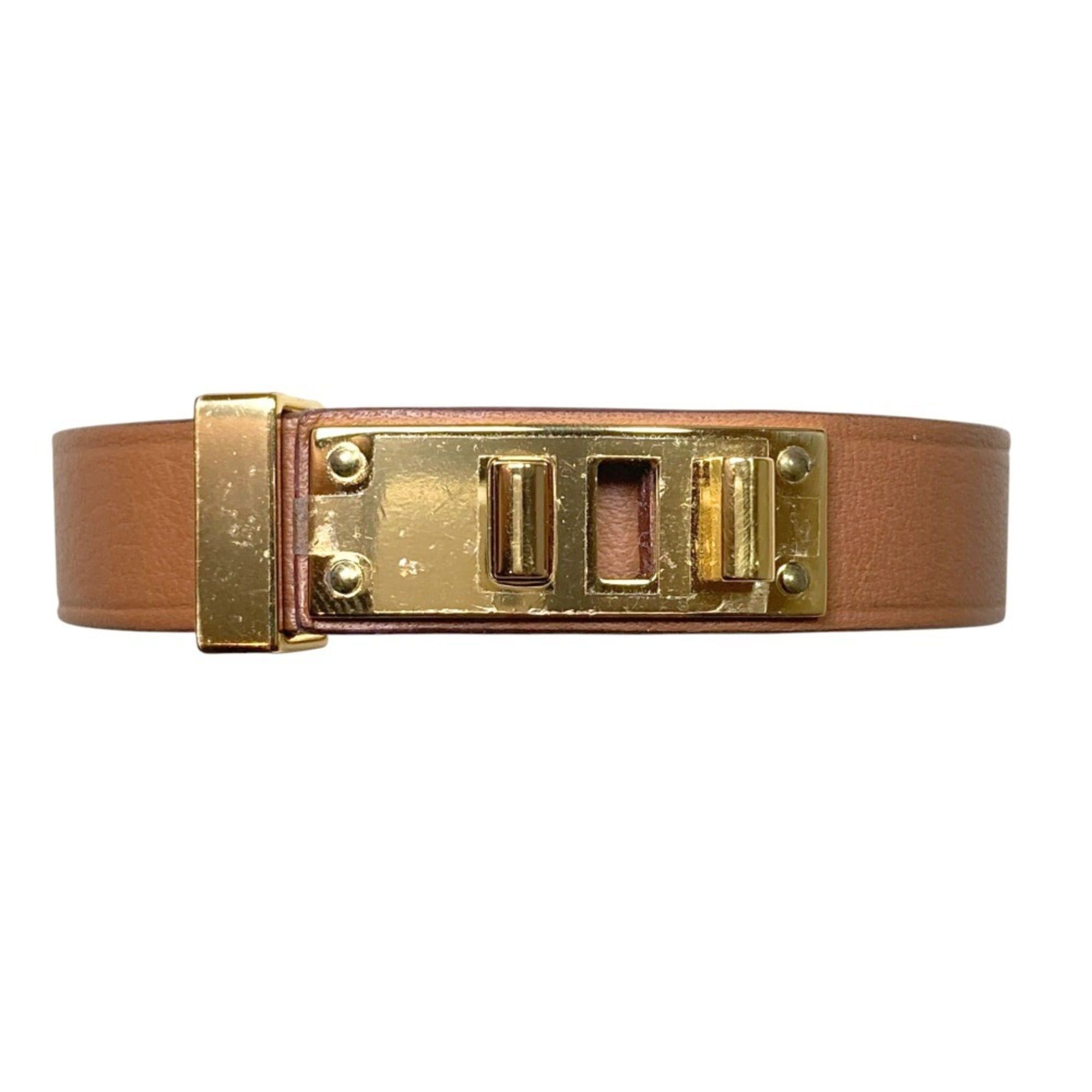 Hermes Hermes As de Coeur Heart Motif GP Leather Bracelet T2 Brown Gold Color Women's Size ONE SIZE - 5 Thumbnail